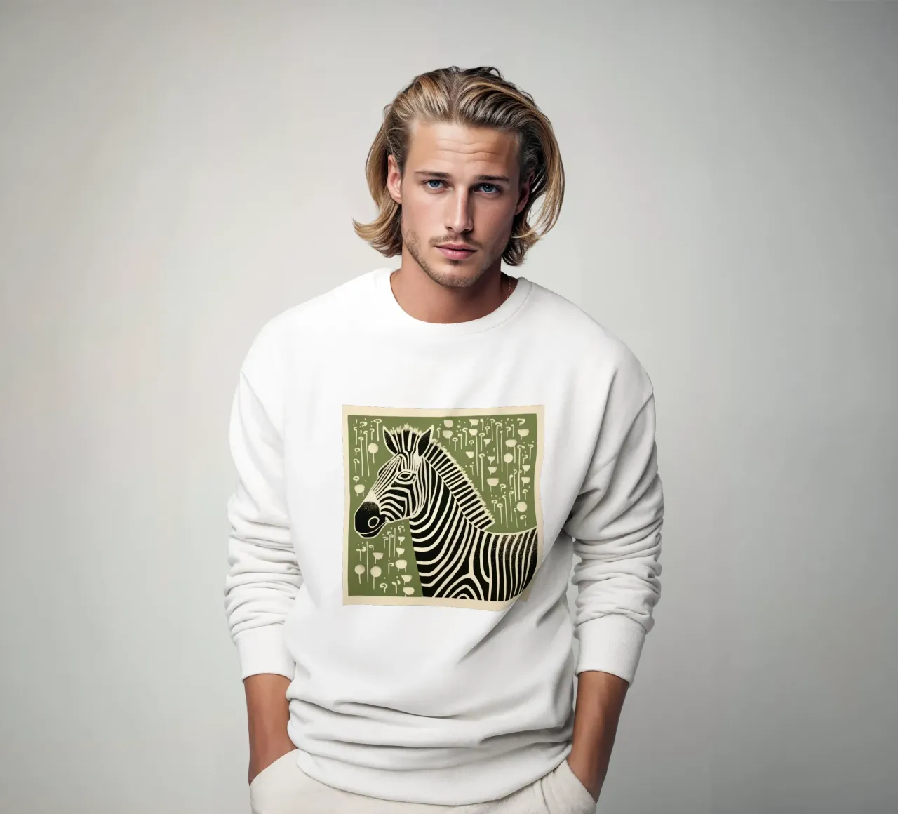 Green Zebra 1 sweatshirt by Minimal Animal Art