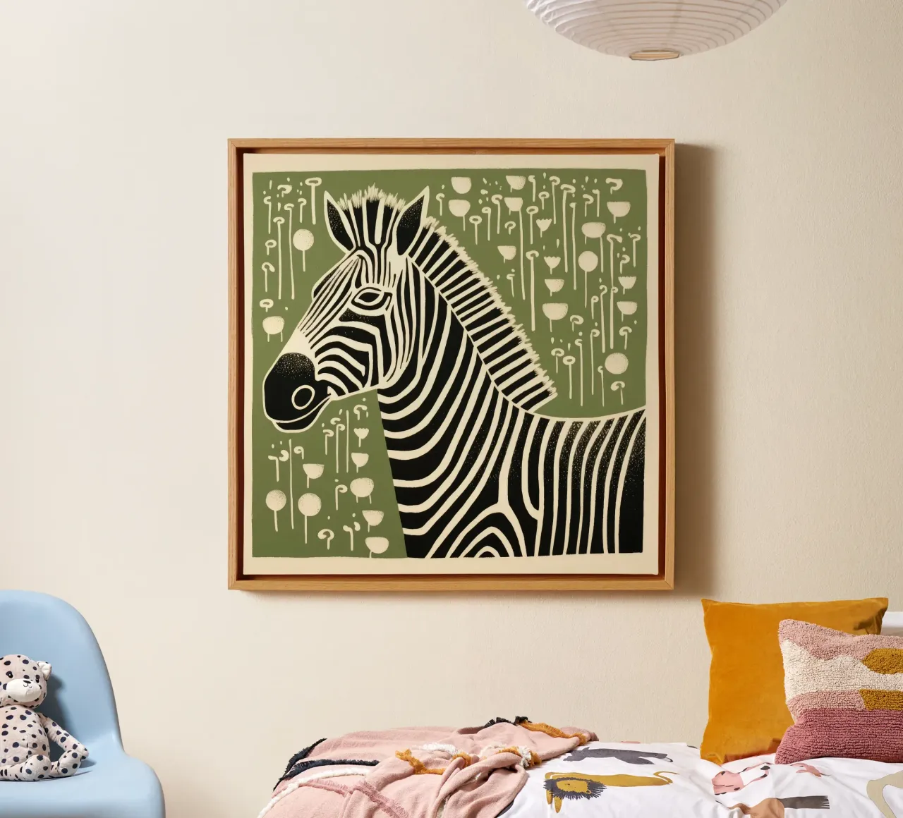 Zebra verde 1 tela con Cornice a cassetta da Minimal Animal Art