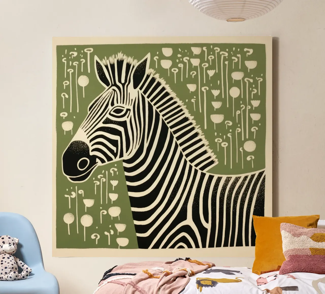 Zebra verde 1 tela con Cornice a cassetta da Minimal Animal Art