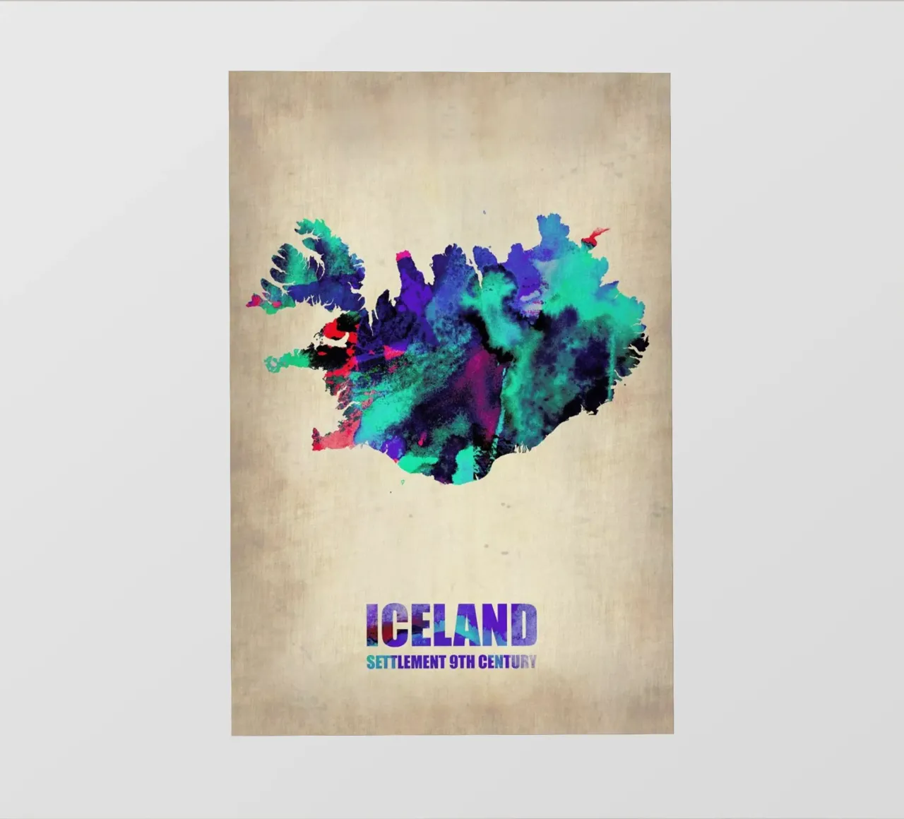Iceland Watercolor Map pellicola backlit da Naxart