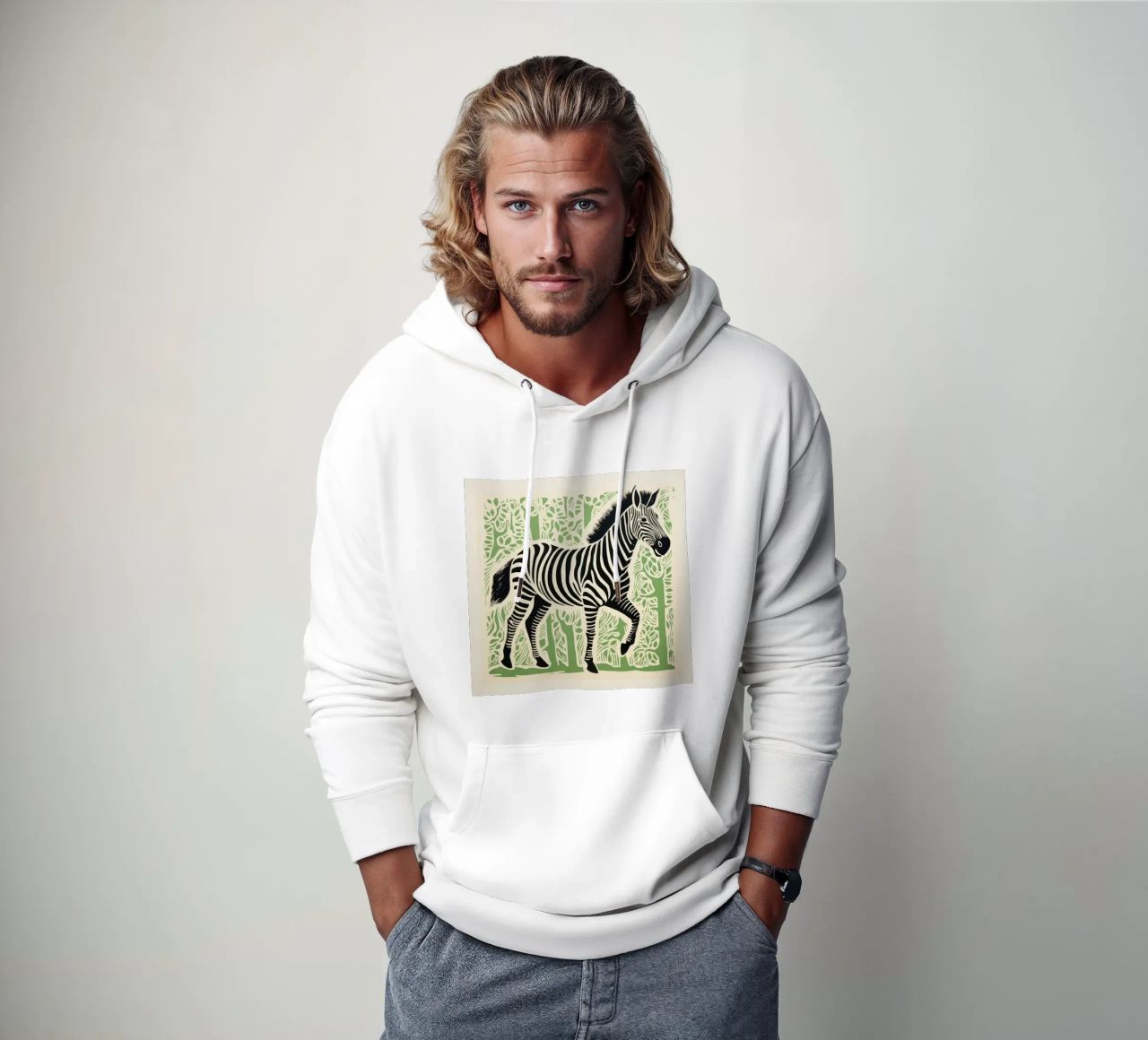 Zebra verde 3 felpa con cappuccio da Minimal Animal Art