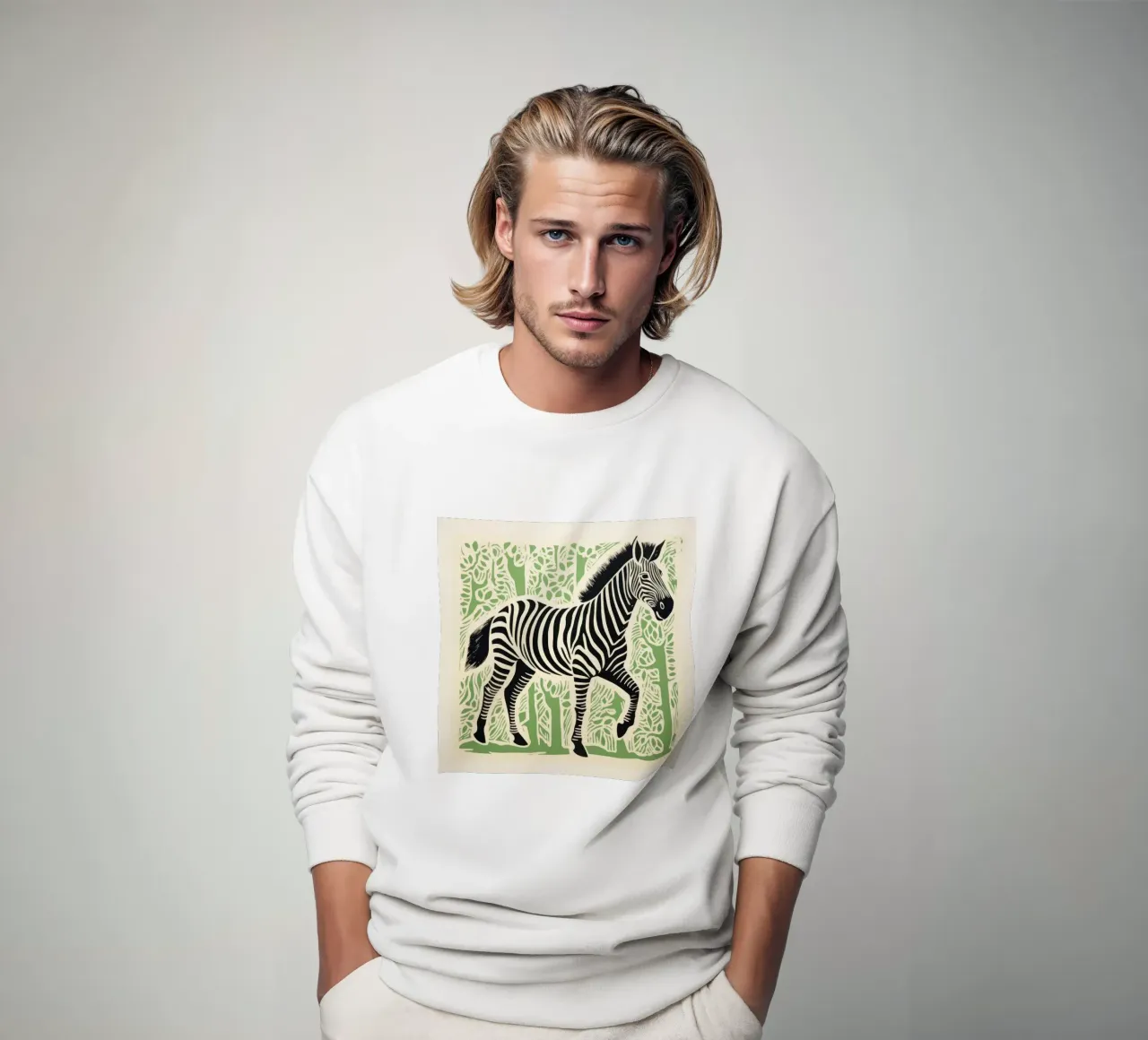 Green Zebra sweatshirt van Minimal Animal Art