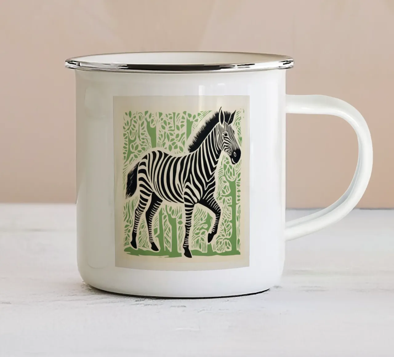 Groene zebra 3 emaille mok van Minimal Animal Art