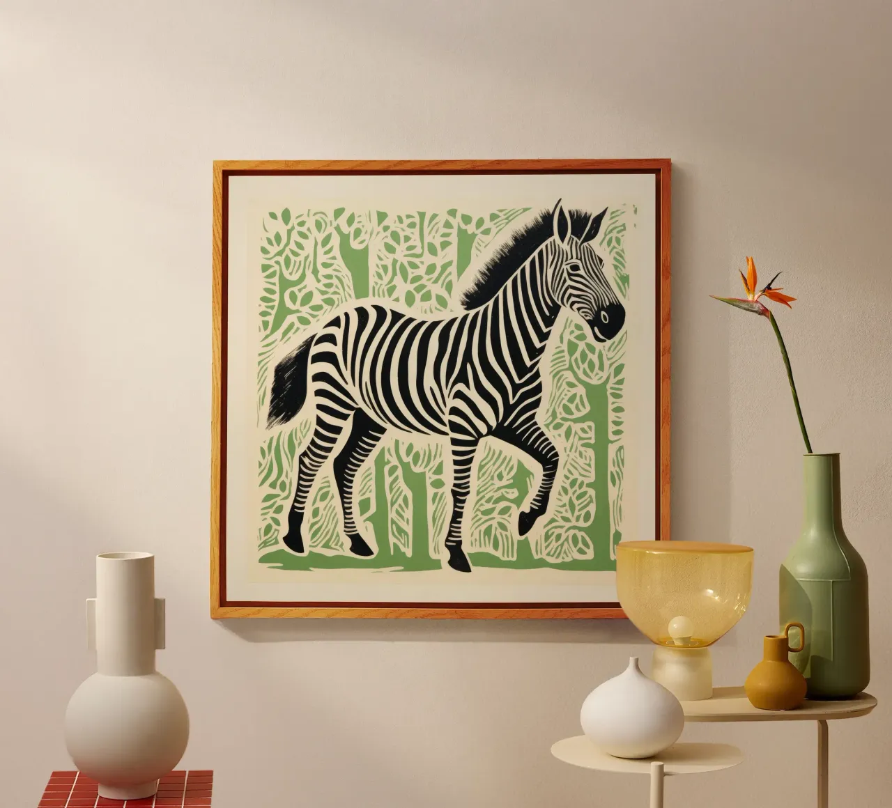 Green Zebra acryl van Minimal Animal Art