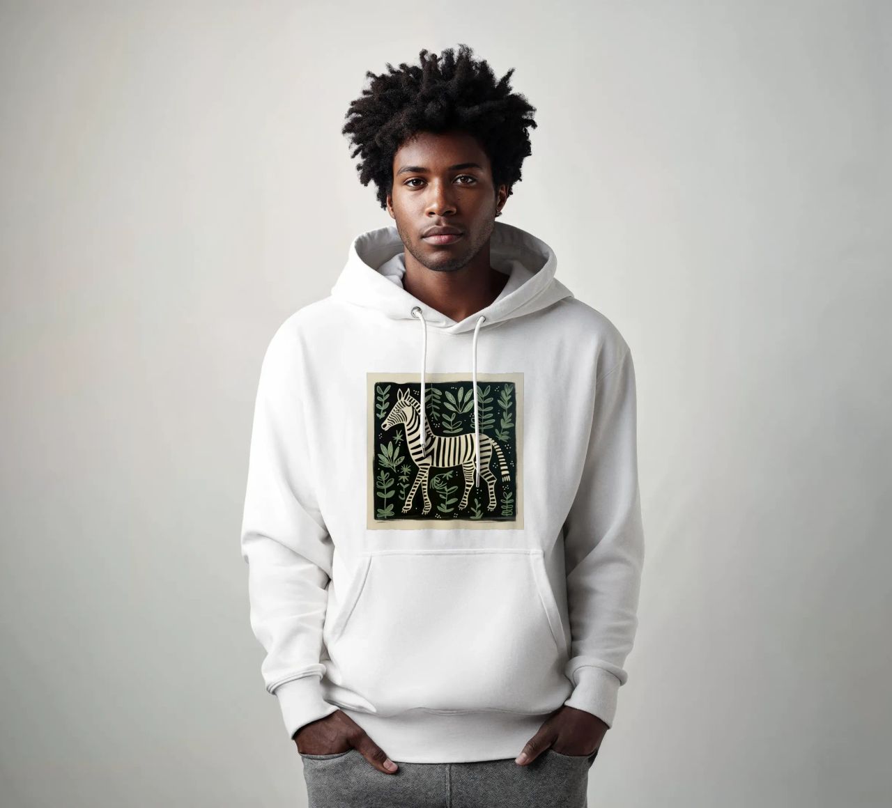 Zebra verde 4 felpa con cappuccio da Minimal Animal Art