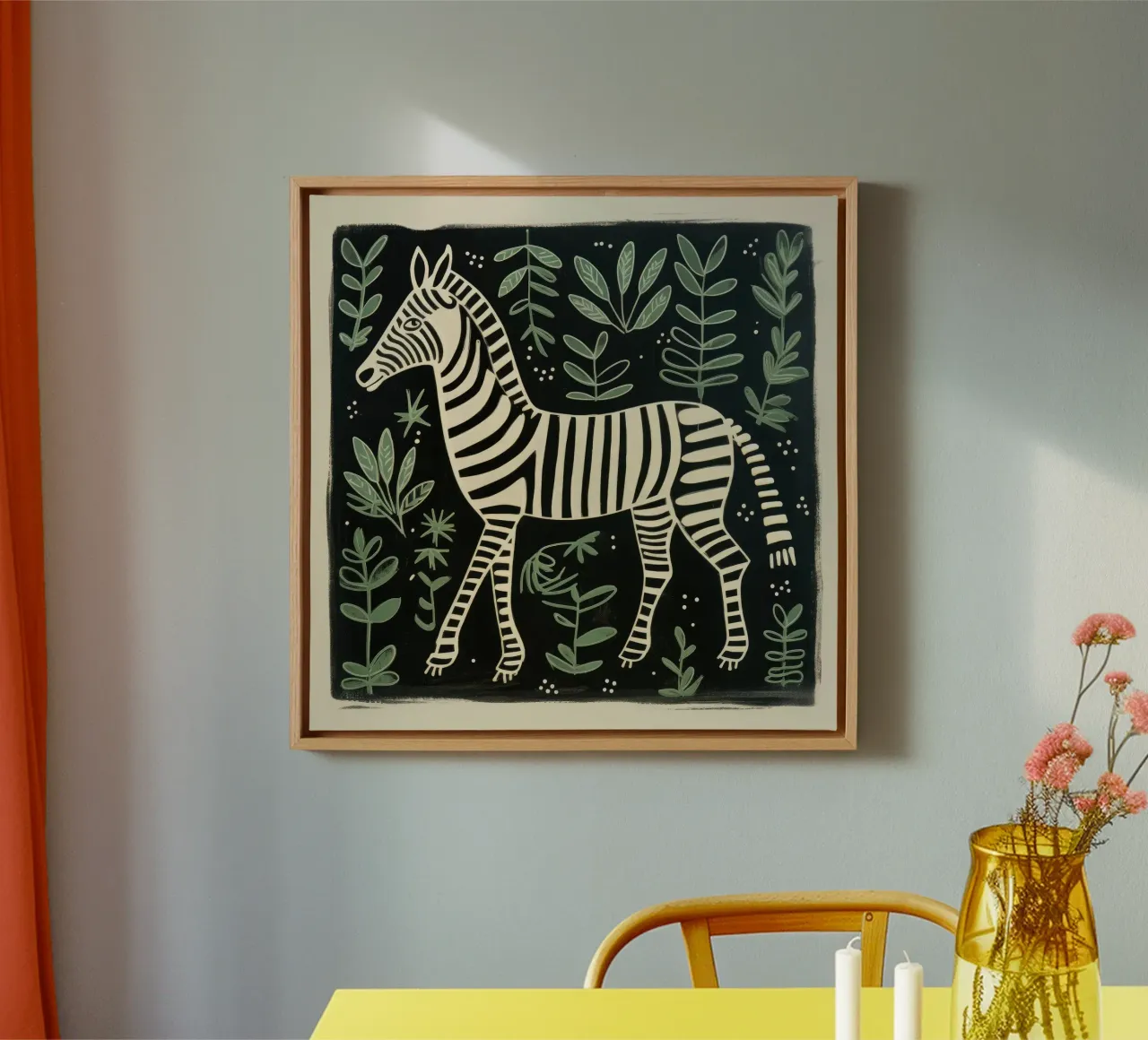 Zebra verde 4 tela con Cornice a cassetta da Minimal Animal Art