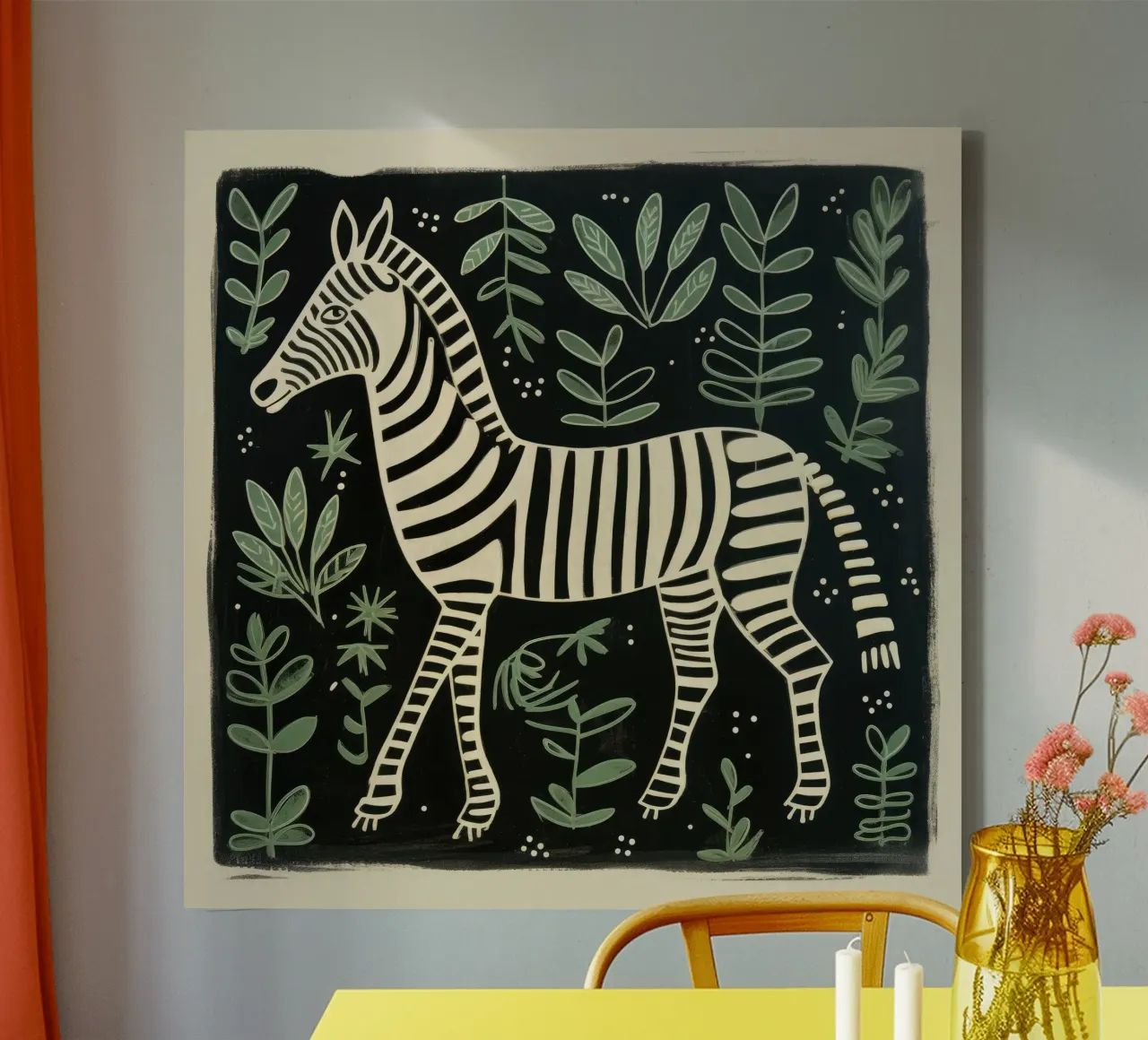 Zebra verde 4 tela con Cornice a cassetta da Minimal Animal Art