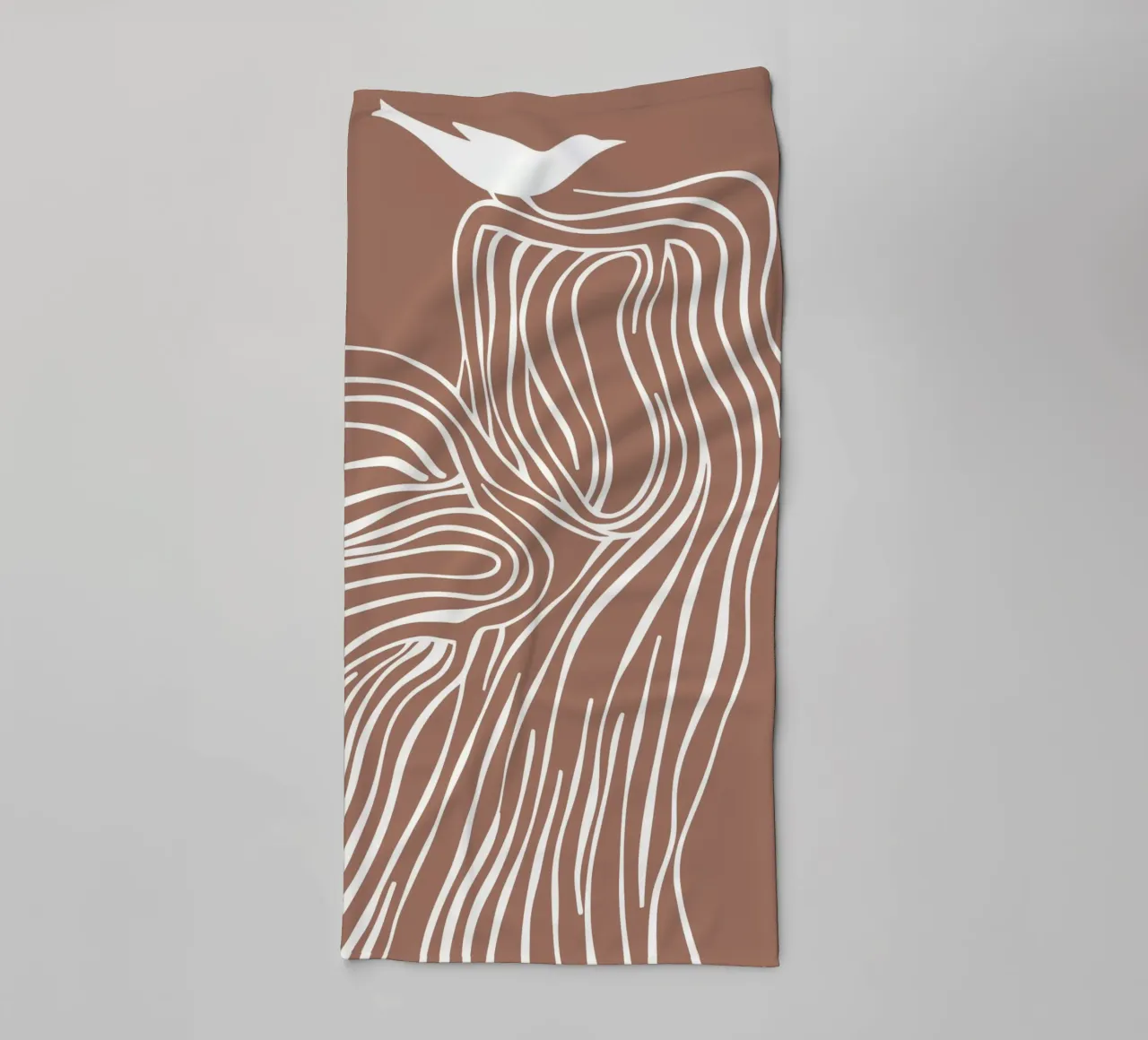 Tree and bird line art in mocha mousse colours towel by Autofocus