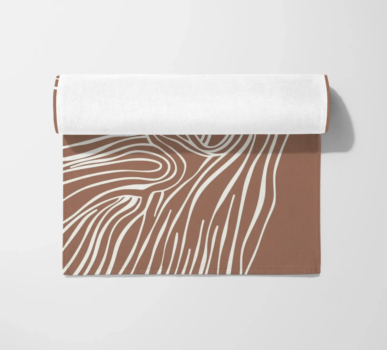 Tree and bird line art in mocha mousse colours beach towel by Autofocus
