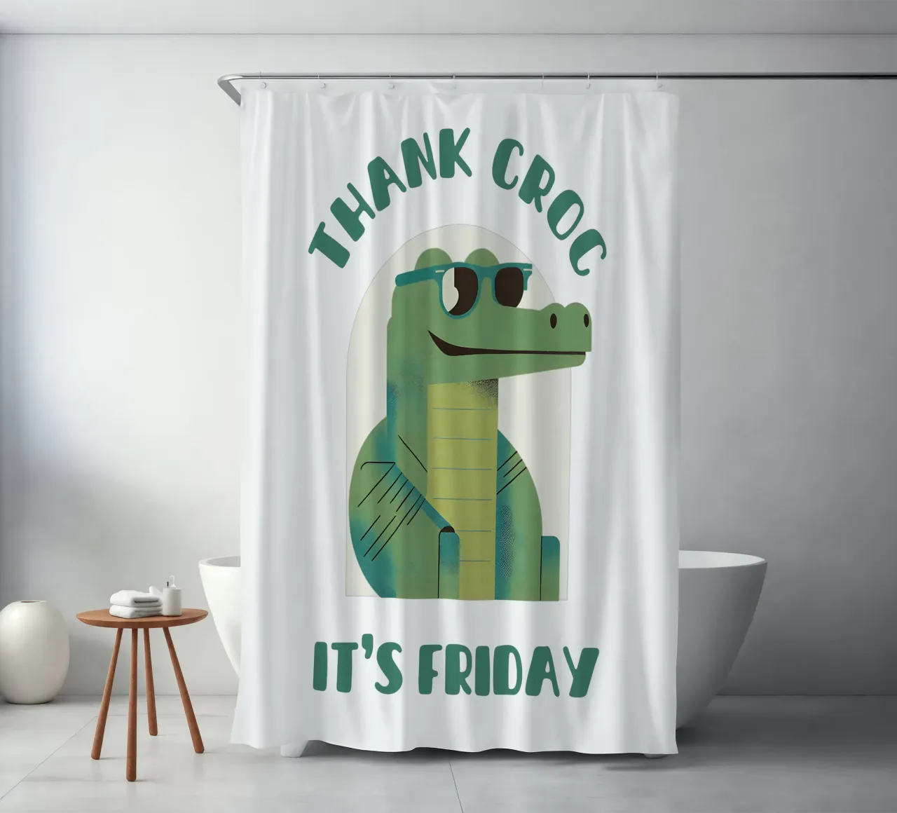 Dank krokodil het is vrijdag - leuke & grappige krokodil woordspeling douchegordijn van Punderful Day