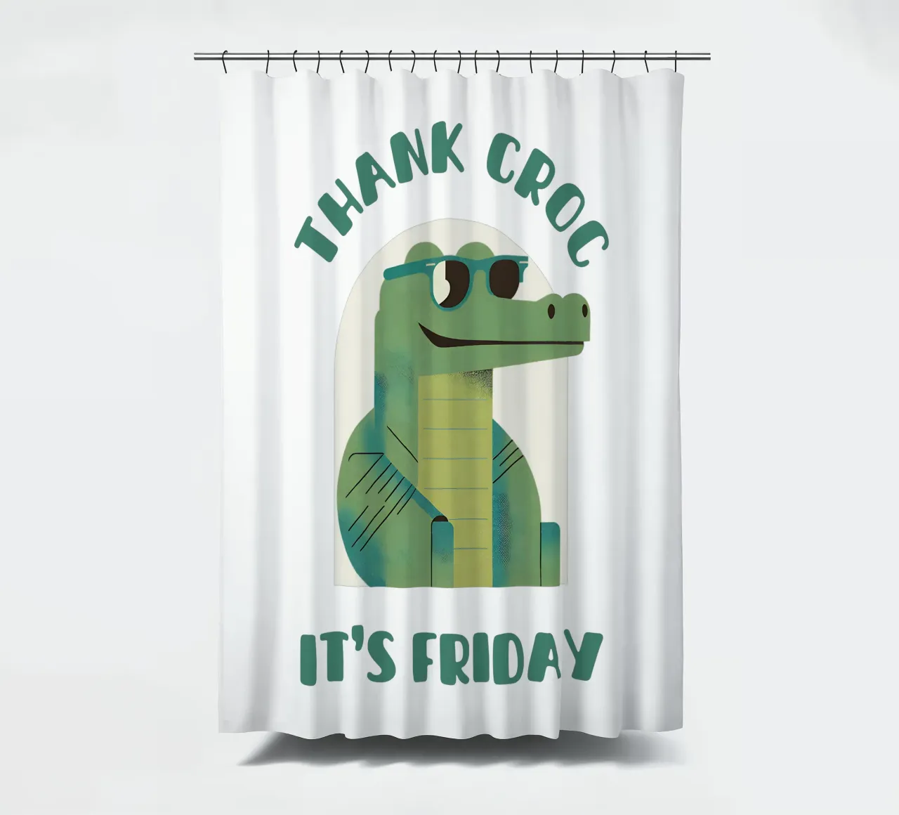 Dank krokodil het is vrijdag - leuke & grappige krokodil woordspeling douchegordijn van Punderful Day