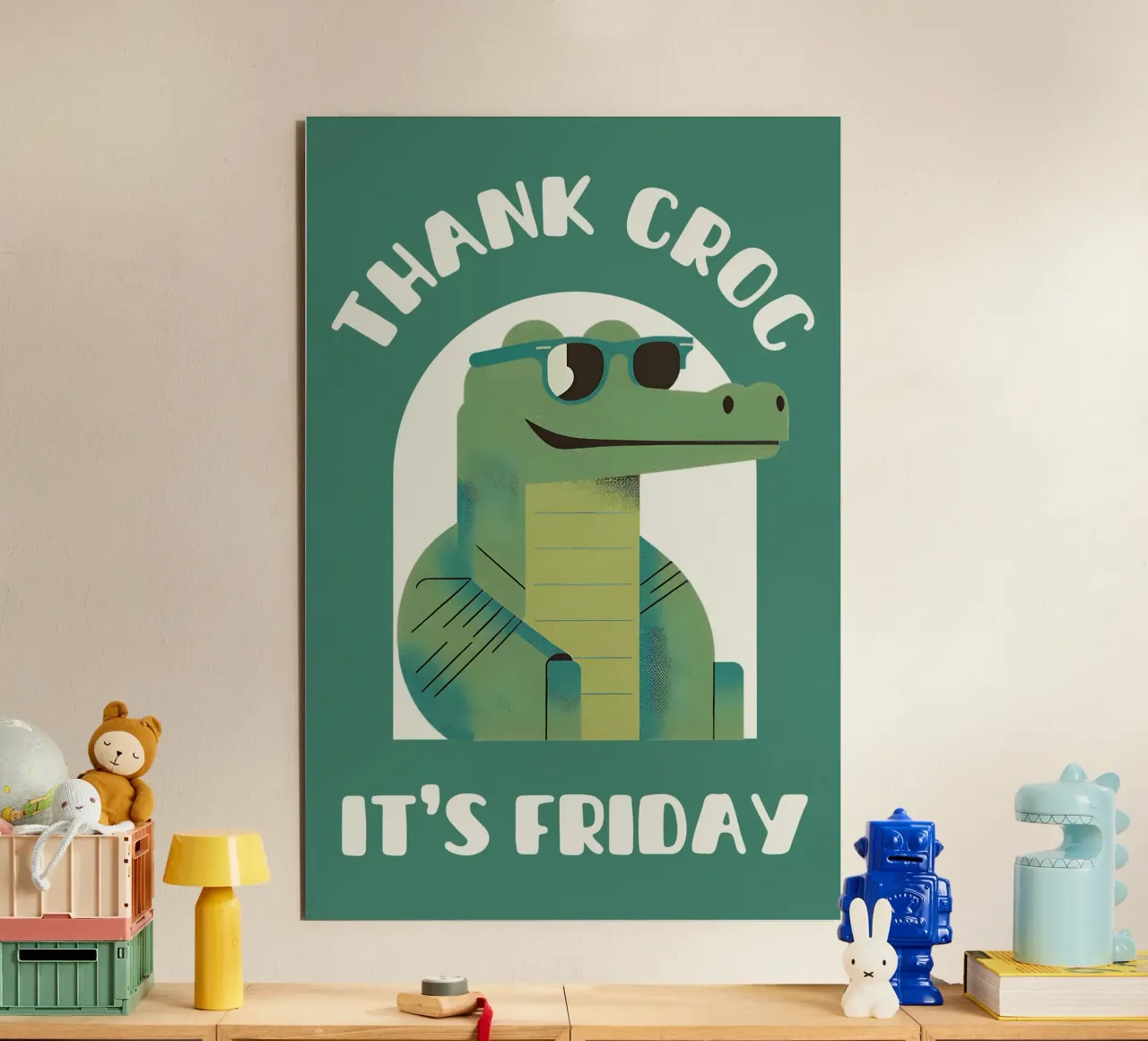 Thank croc it's friday - cute & funny crocodile pun alu-dibond by Punderful Day