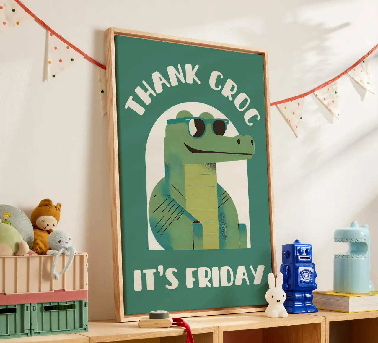 Thank croc it's friday - simpatico e divertente gioco di parole con i coccodrilli tela con Cornice a cassetta da Punderful Day