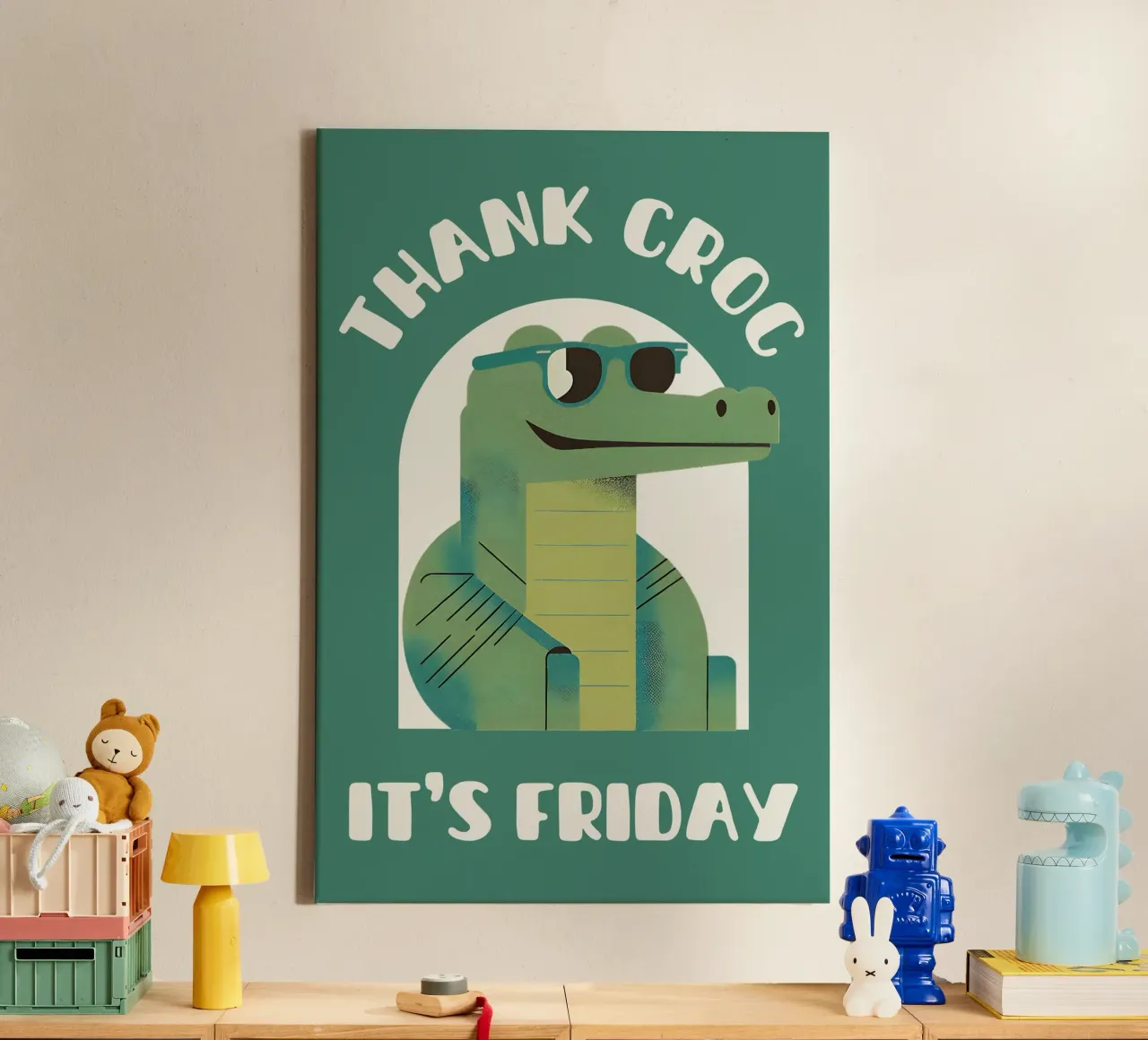 Thank croc it's friday - simpatico e divertente gioco di parole con i coccodrilli tela con Cornice a cassetta da Punderful Day