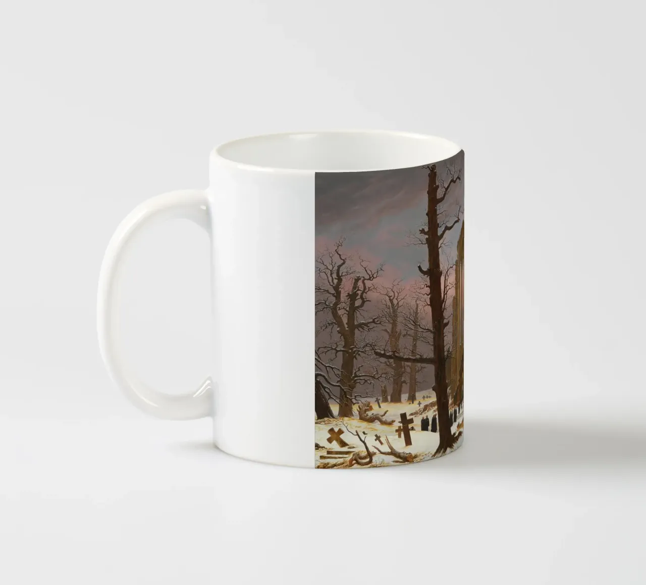 Caspar David Friedrich - Cimitero monastico innevato tazza in ceramica da Timeless Artworks