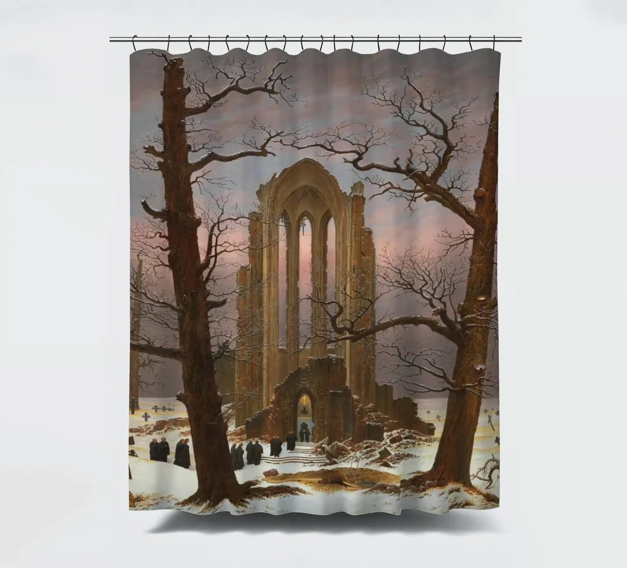 Caspar David Friedrich - Cimitero monastico innevato tenda da doccia da Timeless Artworks