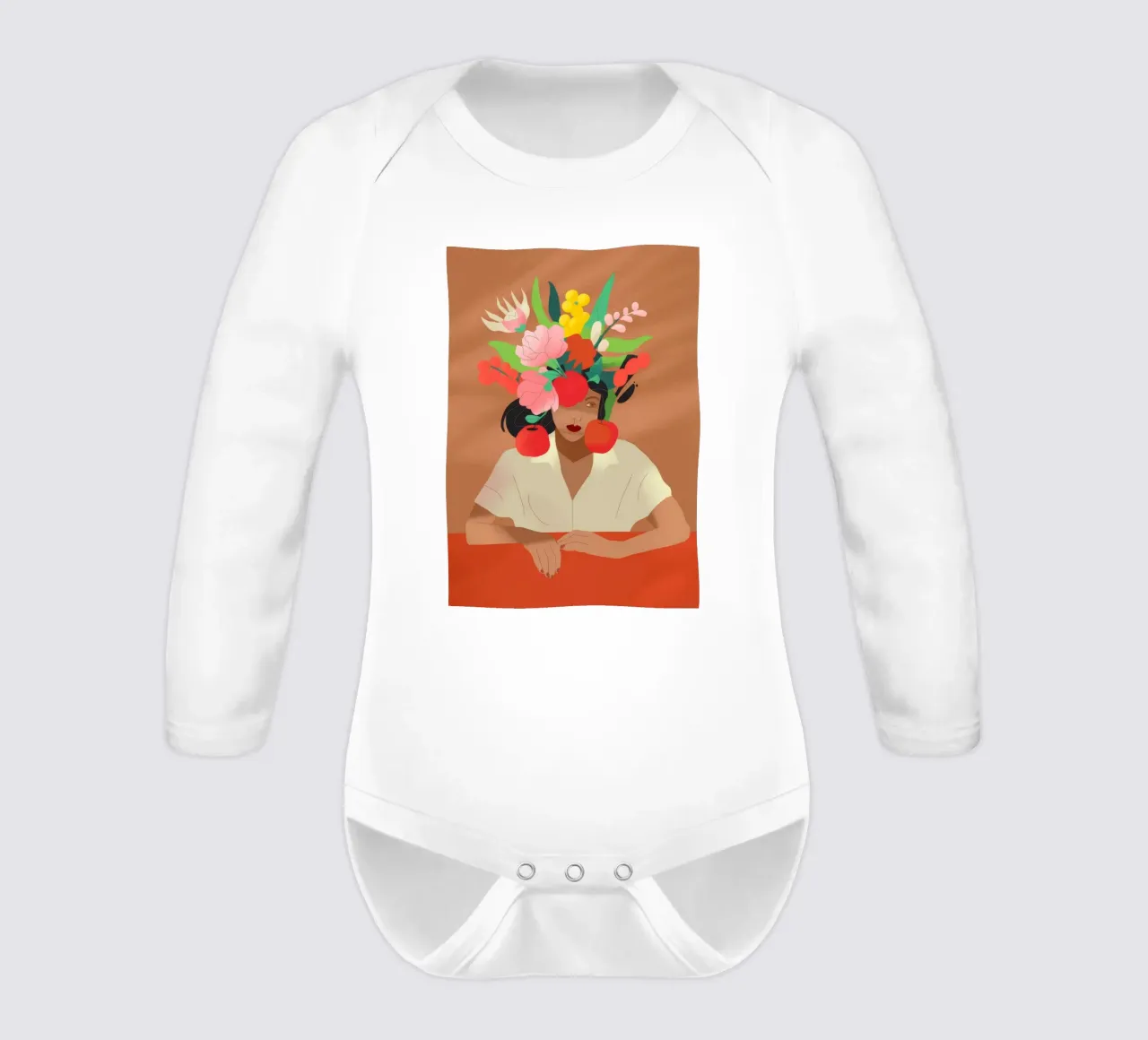 Floral Headpiece long-sleeve baby romper by Artie Shifa