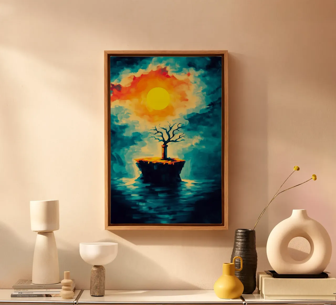 The lonely tree on the floating island canvas with Floater frame by melipo-art