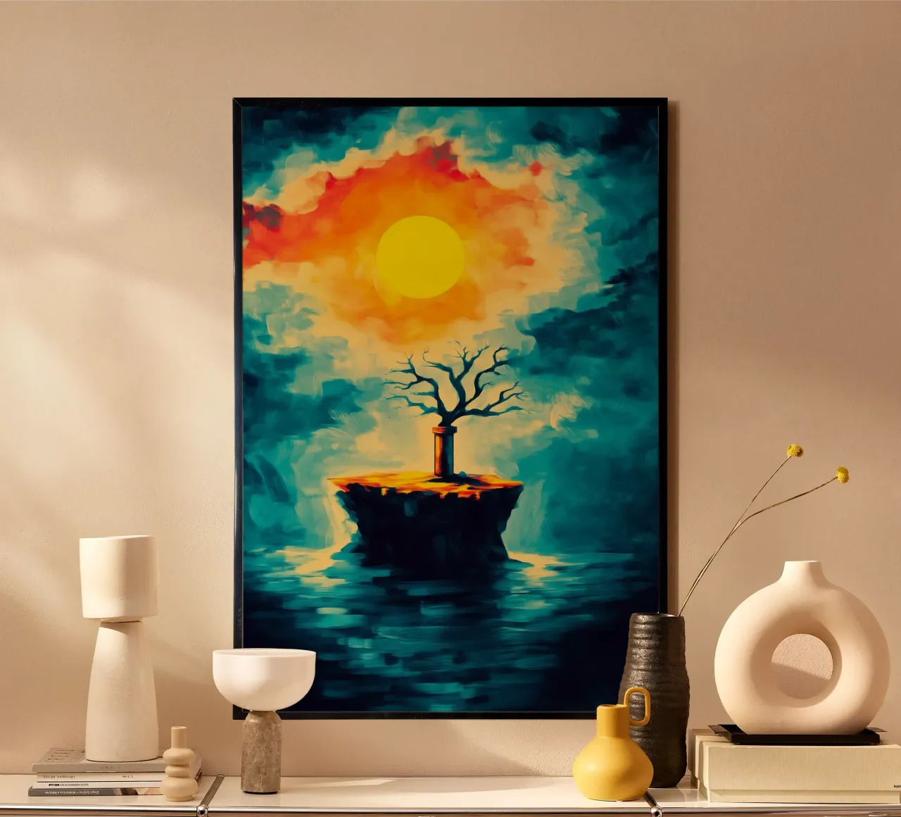 L'albero solitario sull'isola galleggiante poster con telaio in plastica da melipo-art