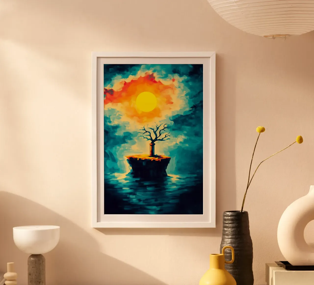 L'albero solitario sull'isola galleggiante poster con telaio in plastica da melipo-art