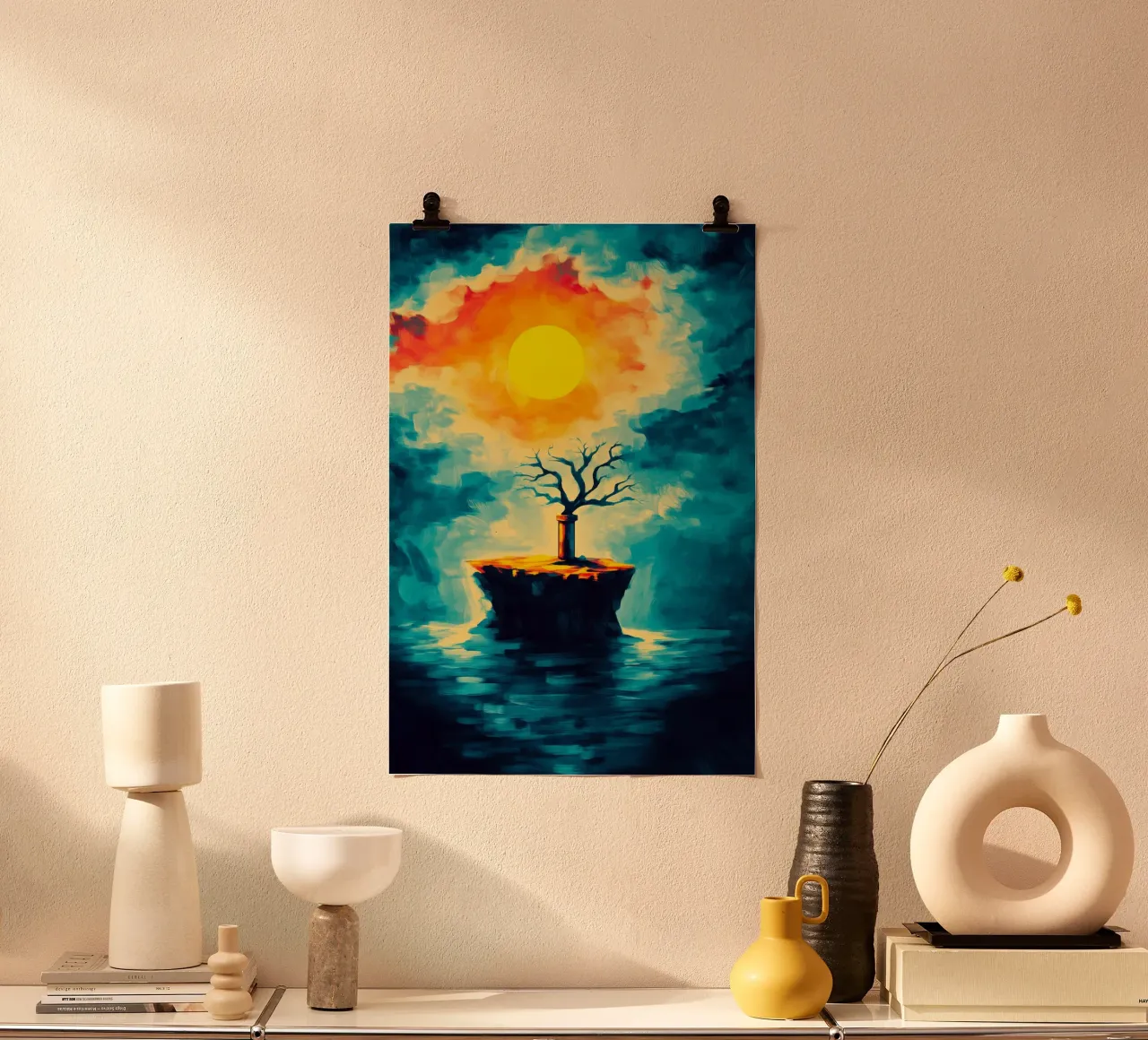 L'albero solitario sull'isola galleggiante poster con telaio in plastica da melipo-art