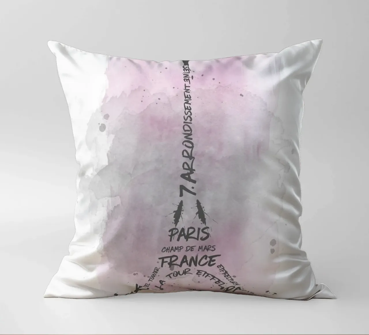 Torre Eiffel Tipografia | Acquerello rosa cuscino da Melanie Viola