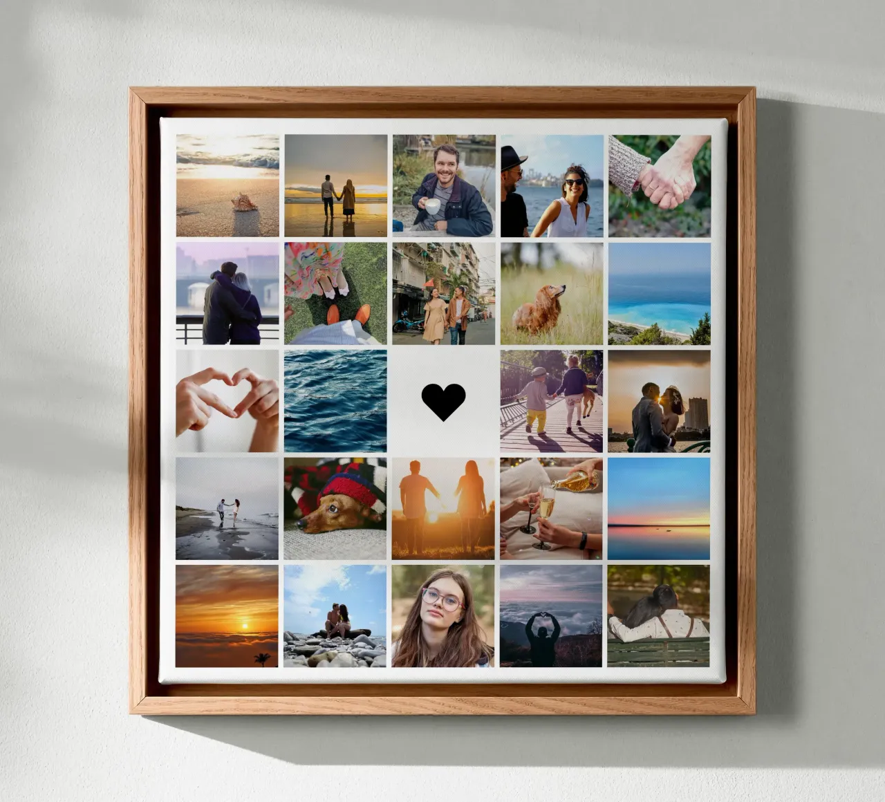 Quadratische Collage mit Herz Leinwand mit Schattenfugenrahmen von Katja Stehle Design
