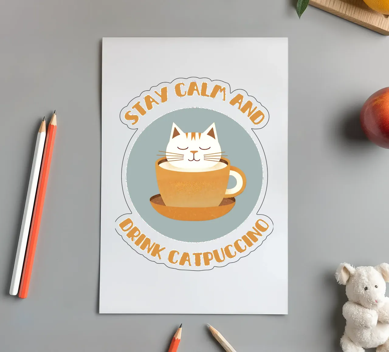Stay calm and drink catpuccino - cute & funny cappuccino cat sticker sheet by Punderful Day