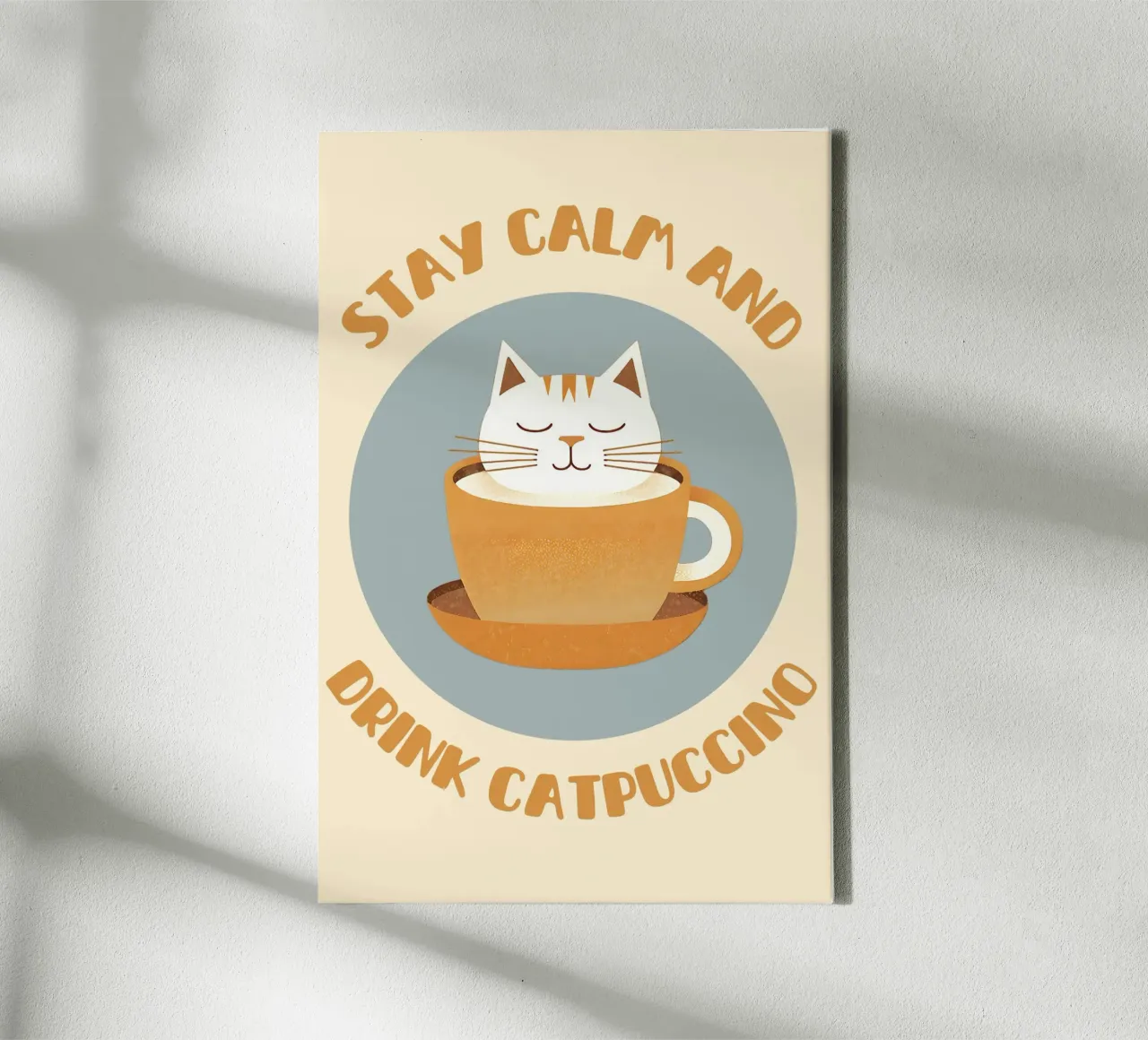 Stai calmo e bevi il catpuccino - simpatico e divertente gatto cappuccino tela con Cornice a cassetta da Punderful Day