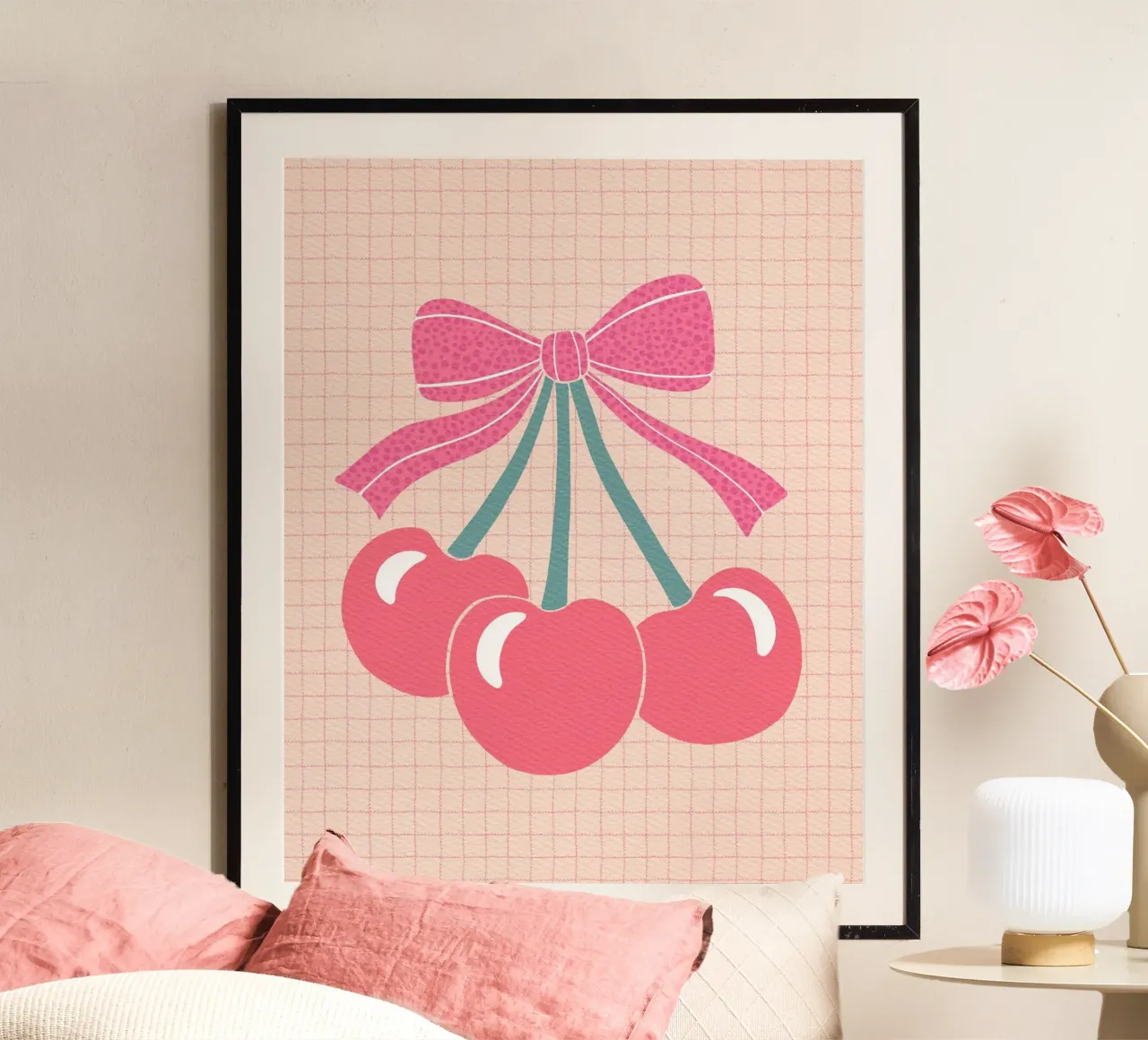 Cherries with Bow – Retro Sweetness poster da Claudia S. Design