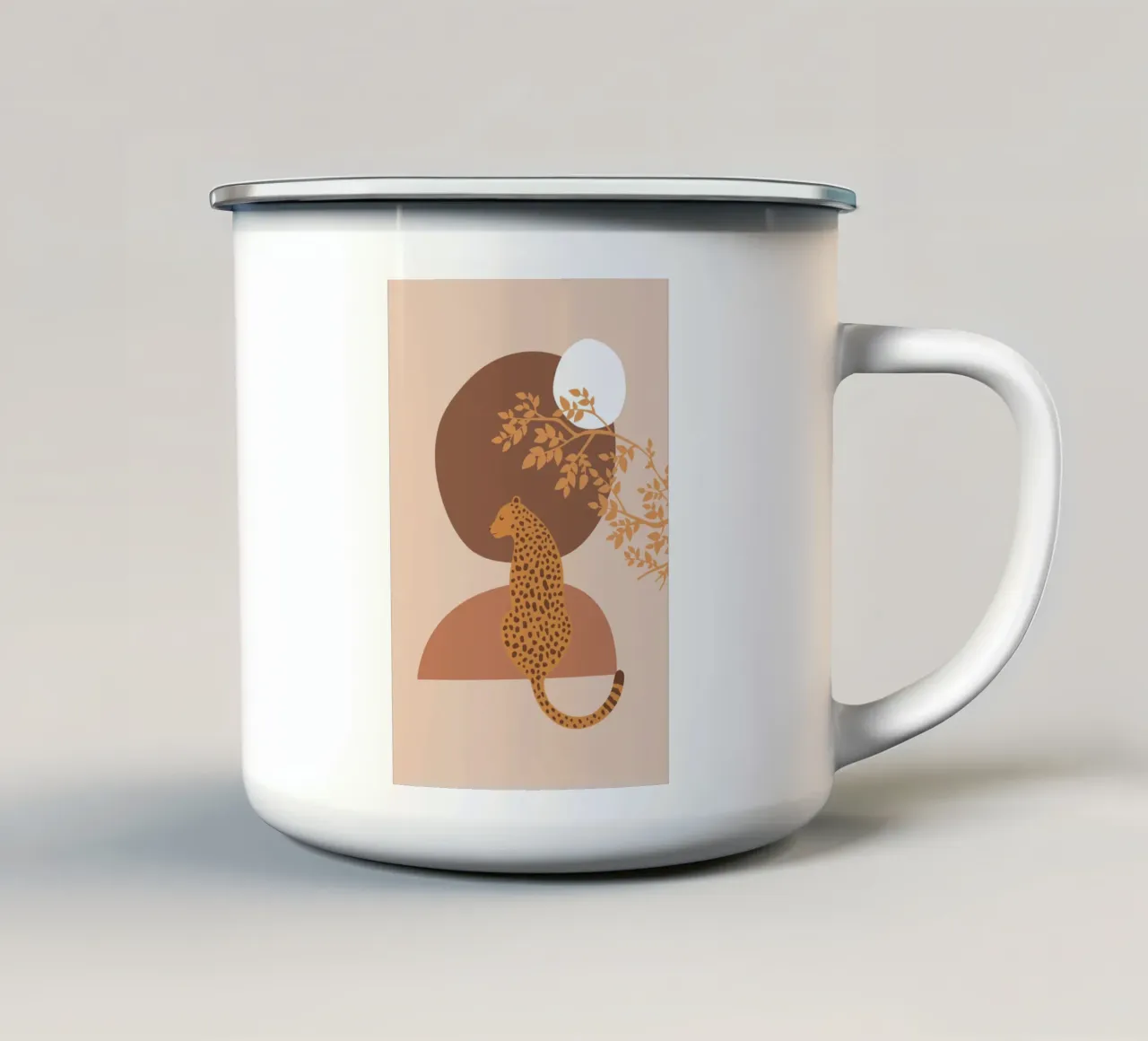 Ghepardo neutro Arte di metà secolo tazza in smalto da pdigitalprints