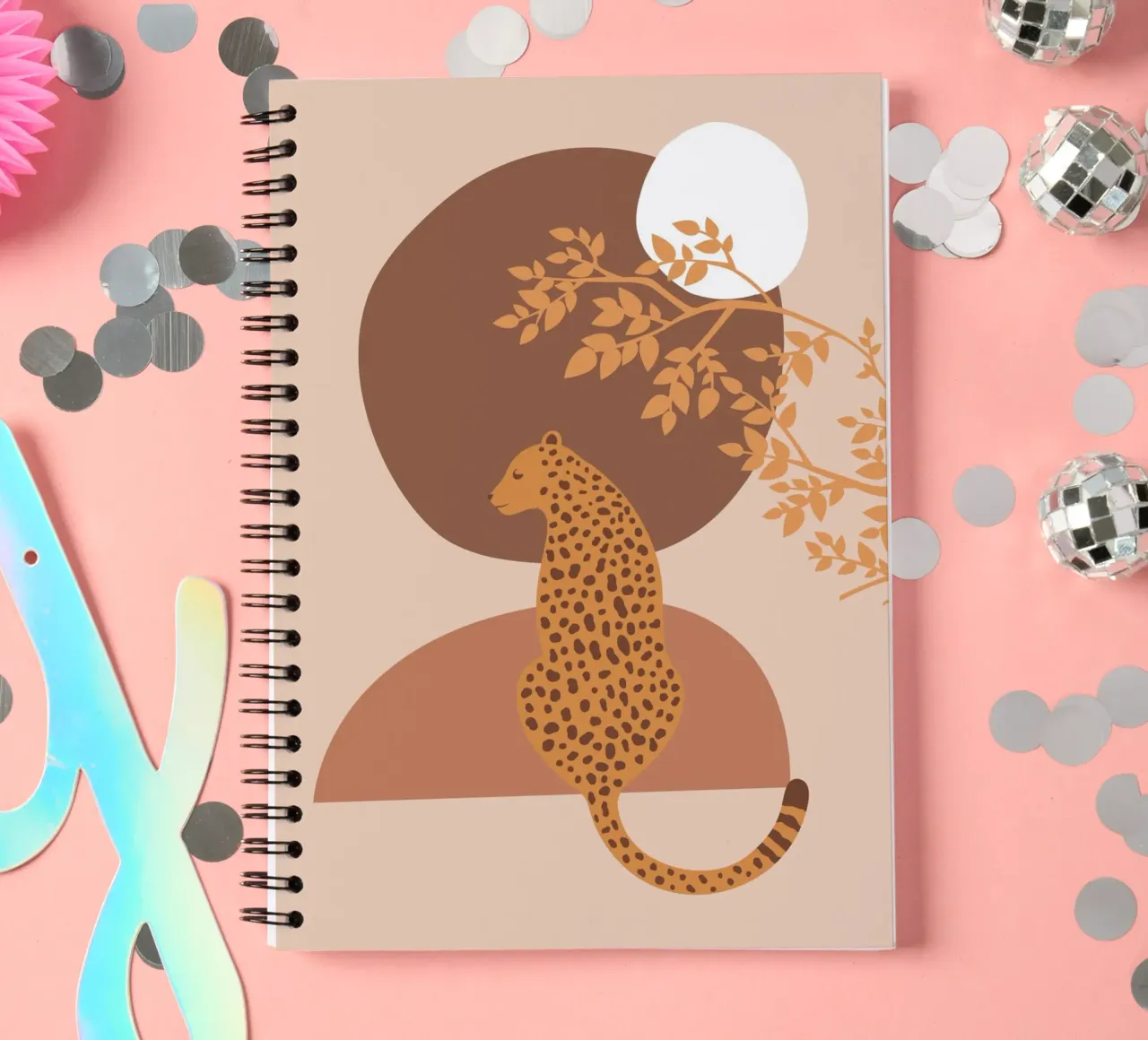 Neutral Cheetah Mid Century Art spiral notebook by pdigitalprints