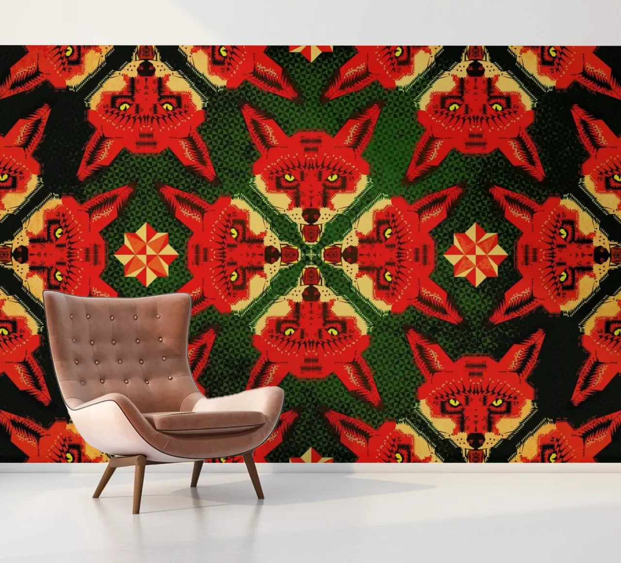 Geometric Fox Pattern fotobehang van Chobopop