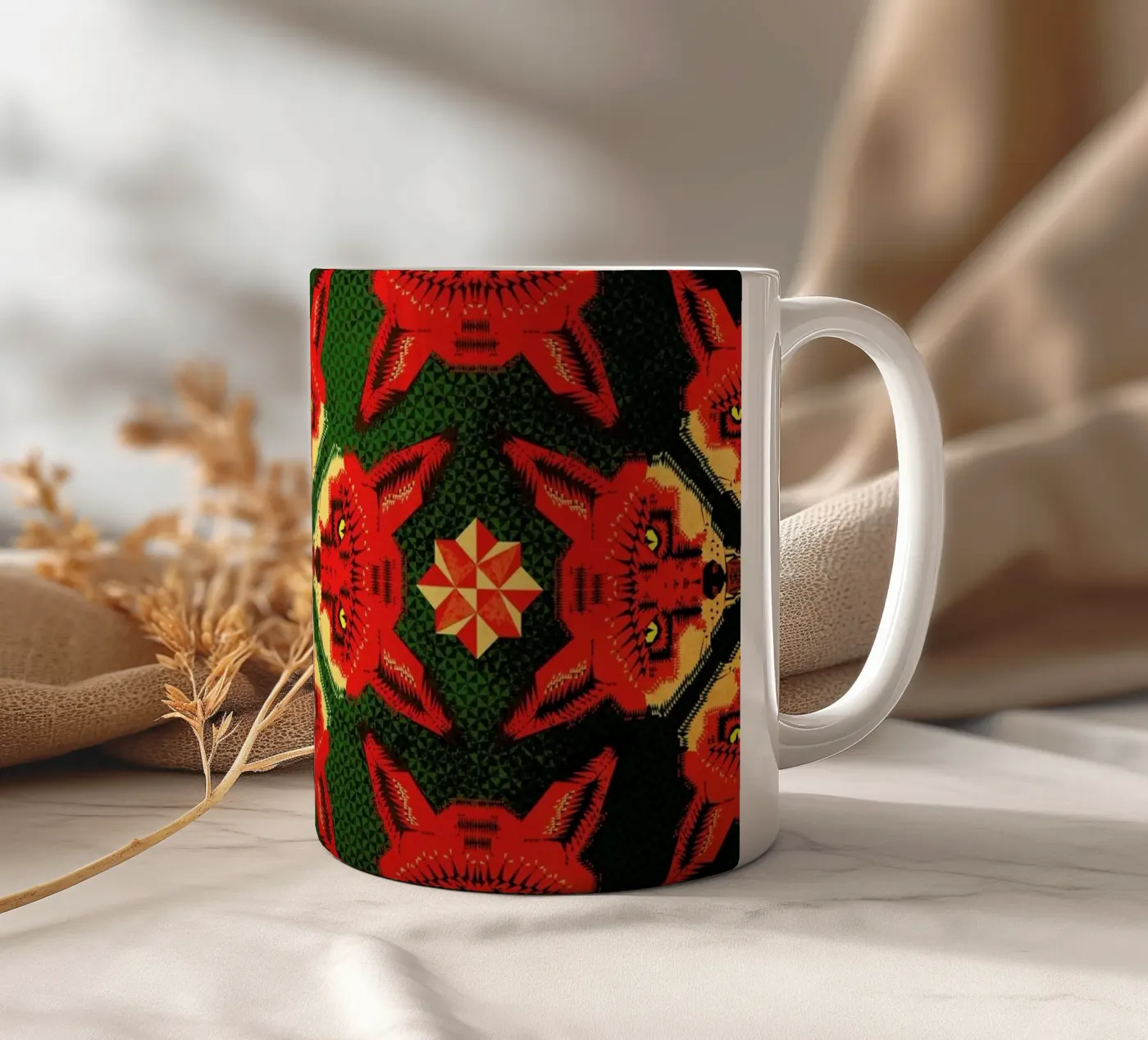 Geometric Fox Pattern ceramic mug by Chobopop