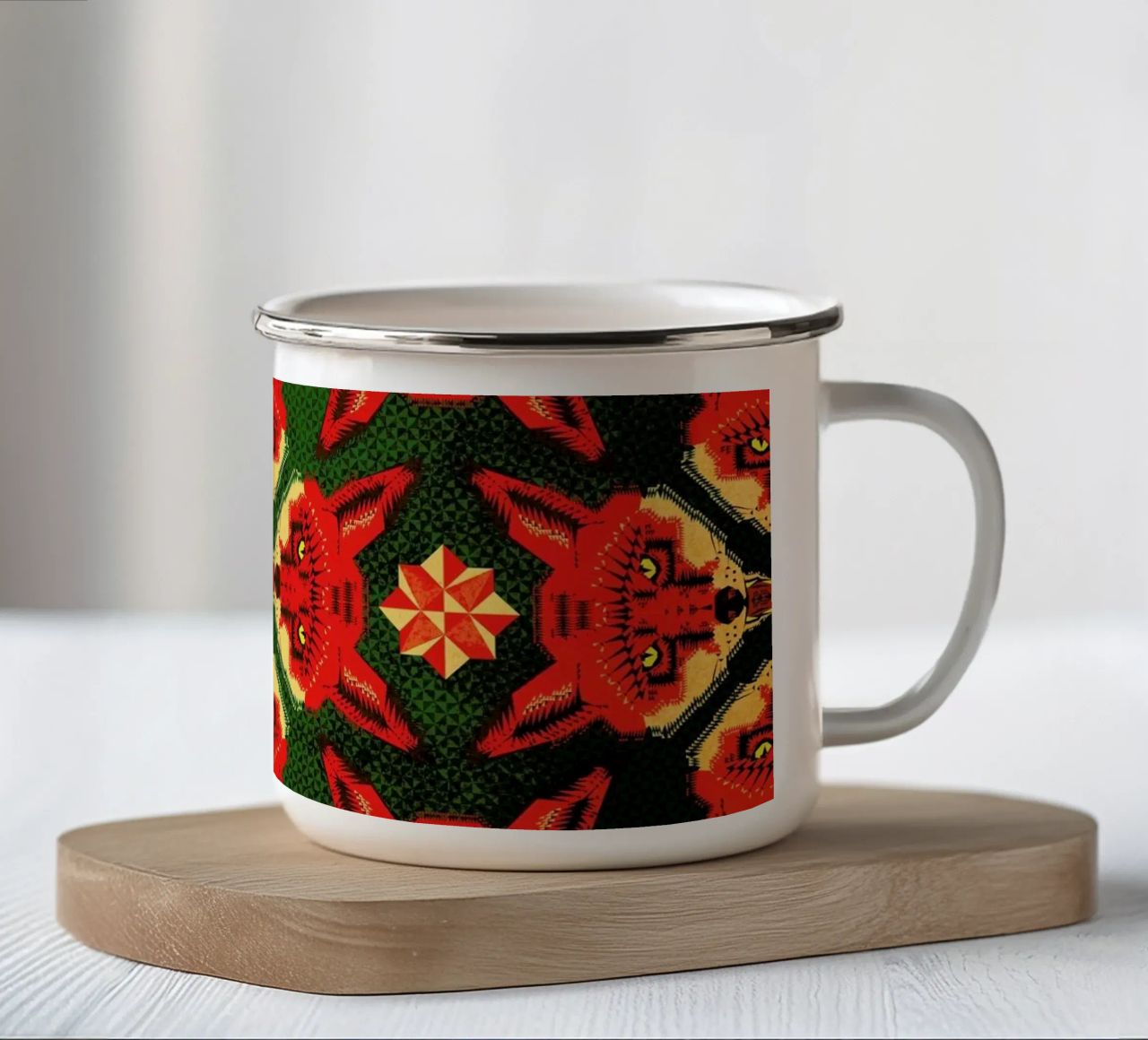 Geometric Fox Pattern taza de esmalte de Chobopop