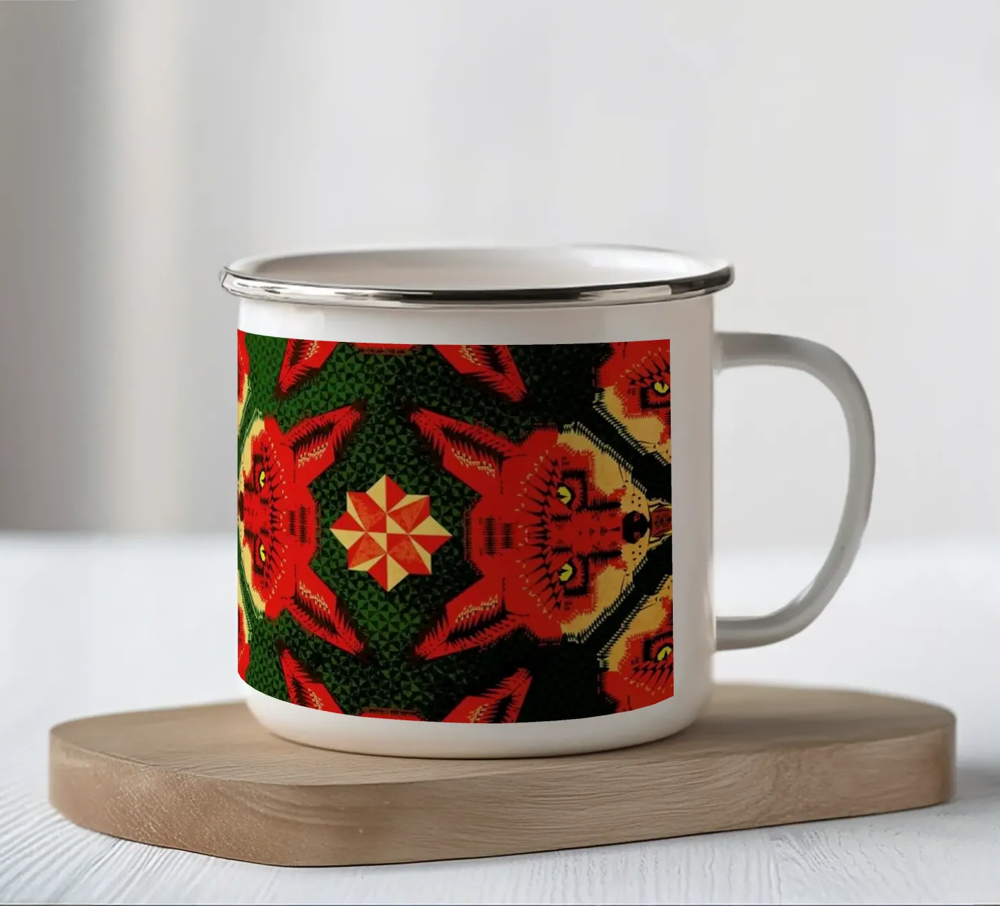 Geometric Fox Pattern enamel mug by Chobopop