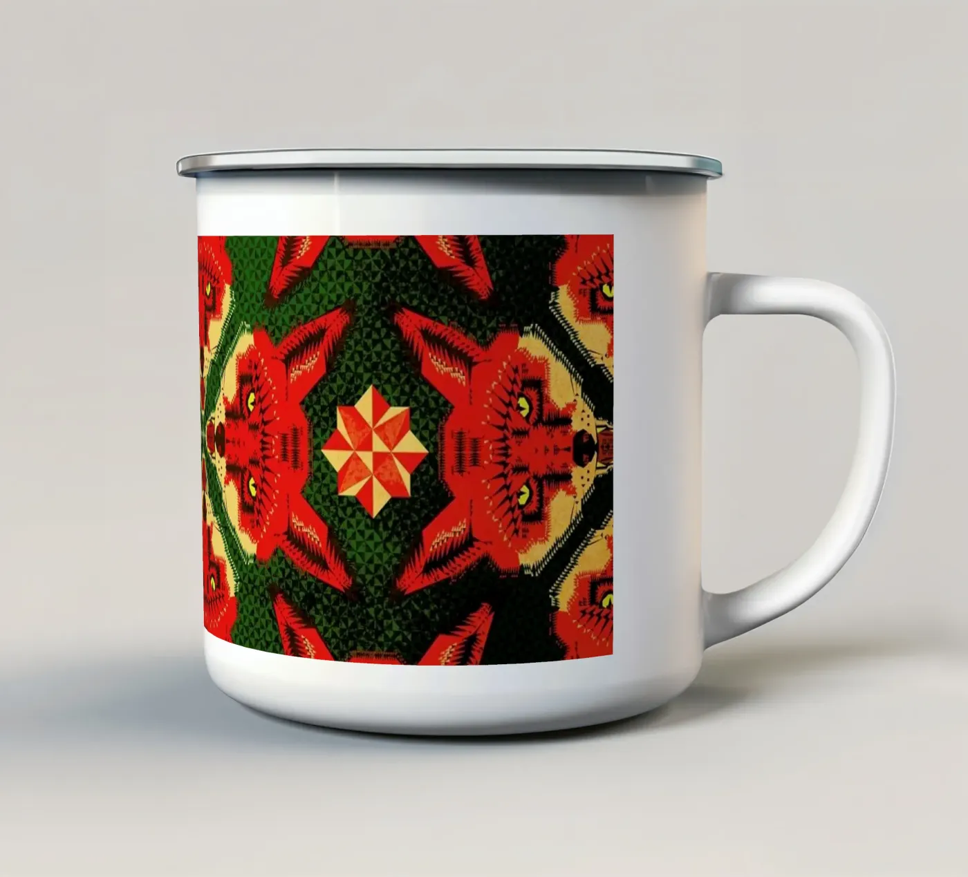 Geometric Fox Pattern enamel mug by Chobopop
