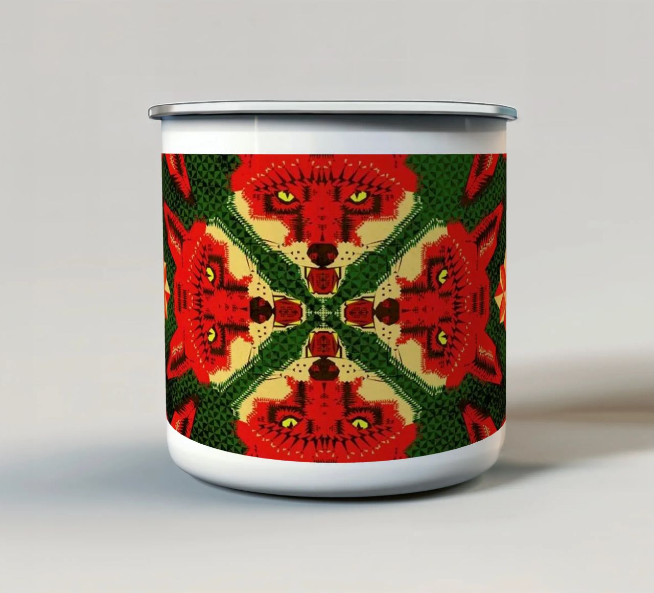 Geometric Fox Pattern taza de esmalte de Chobopop