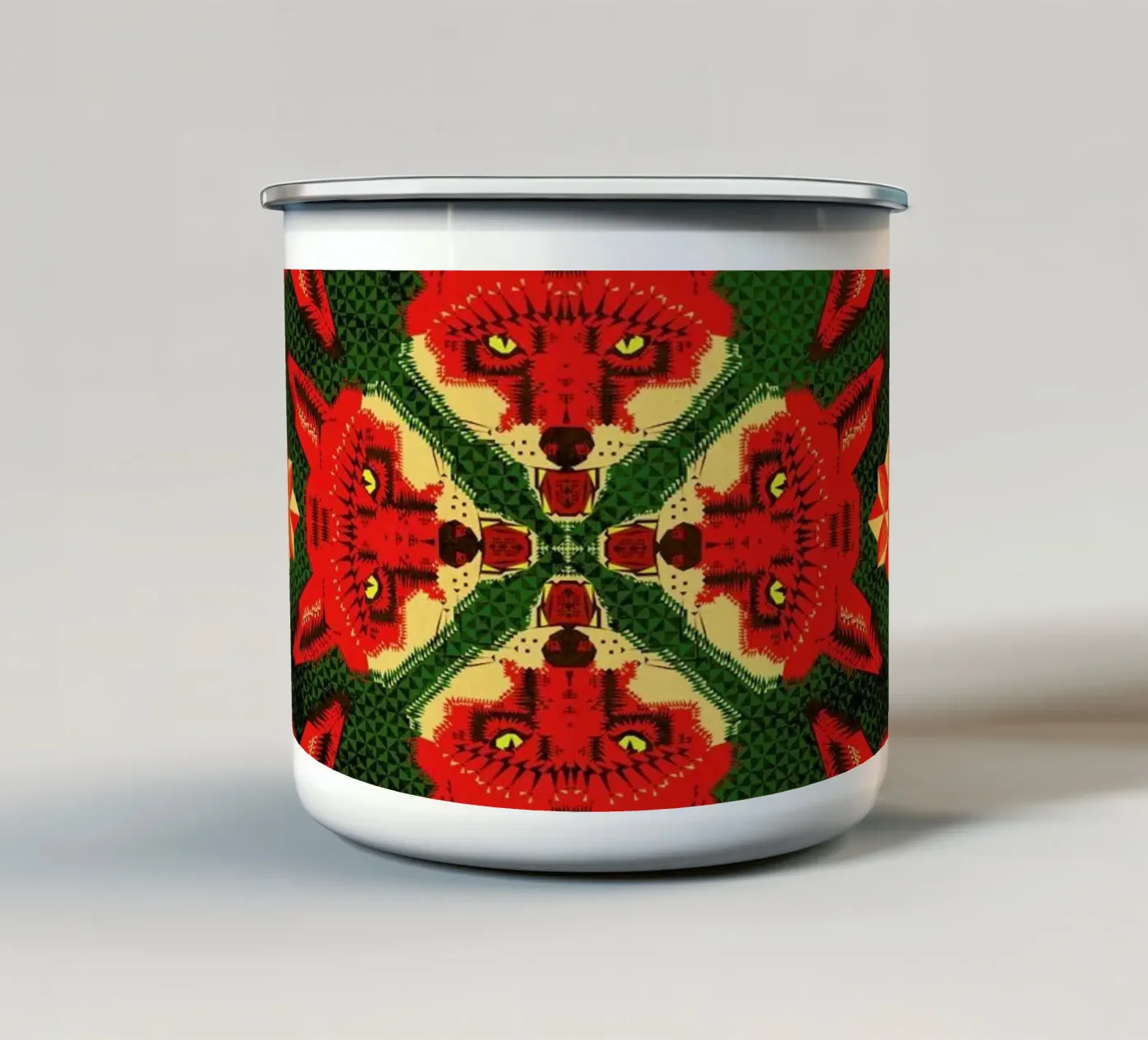 Geometric Fox Pattern enamel mug by Chobopop
