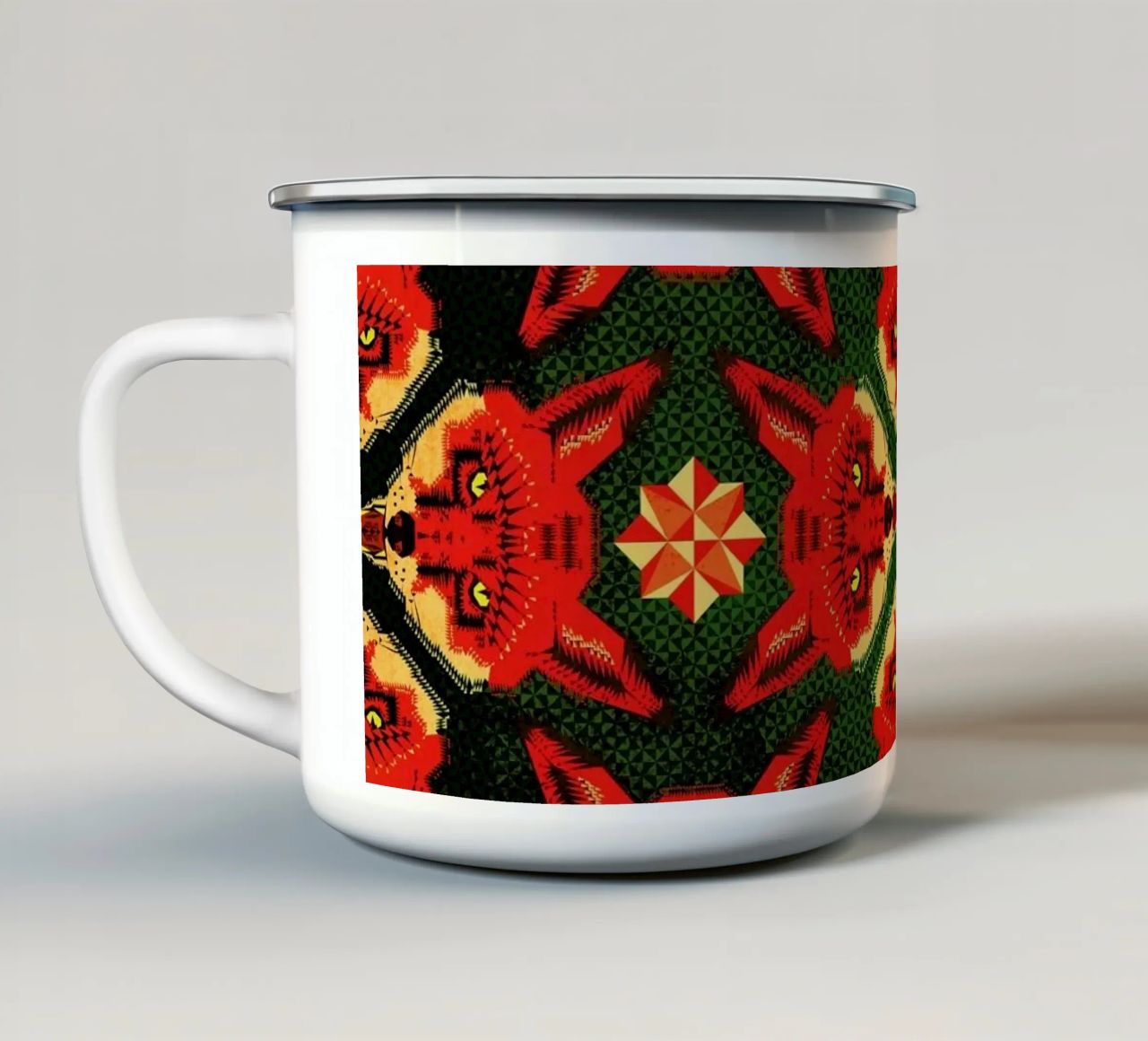Geometric Fox Pattern taza de esmalte de Chobopop