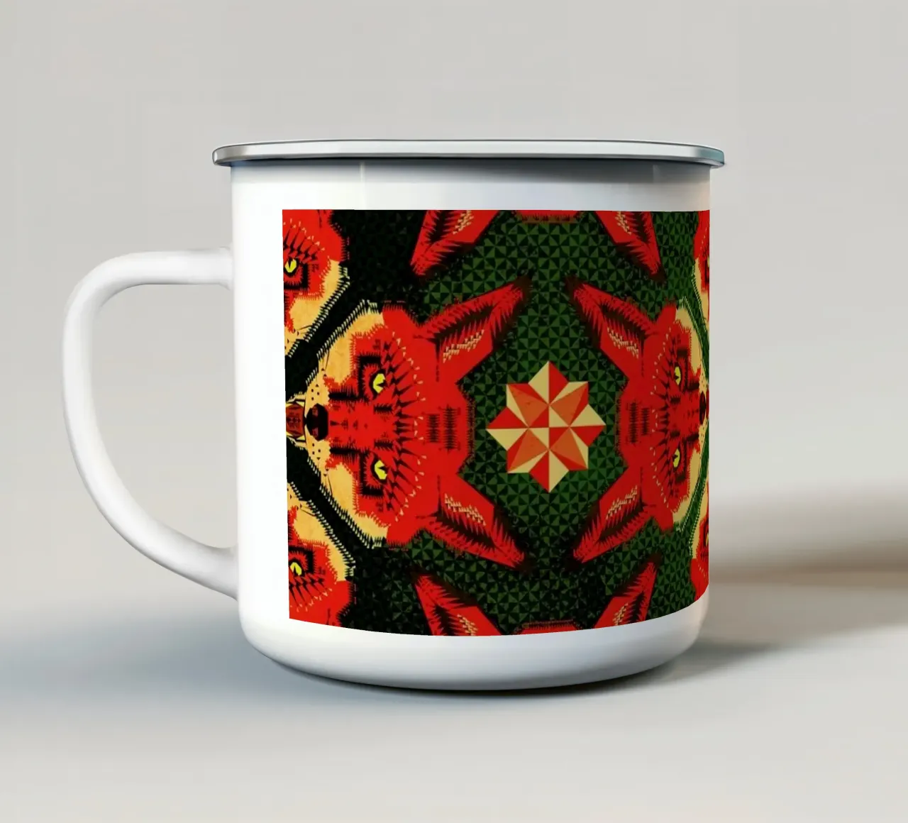 Geometric Fox Pattern Emaille Tasse von Chobopop