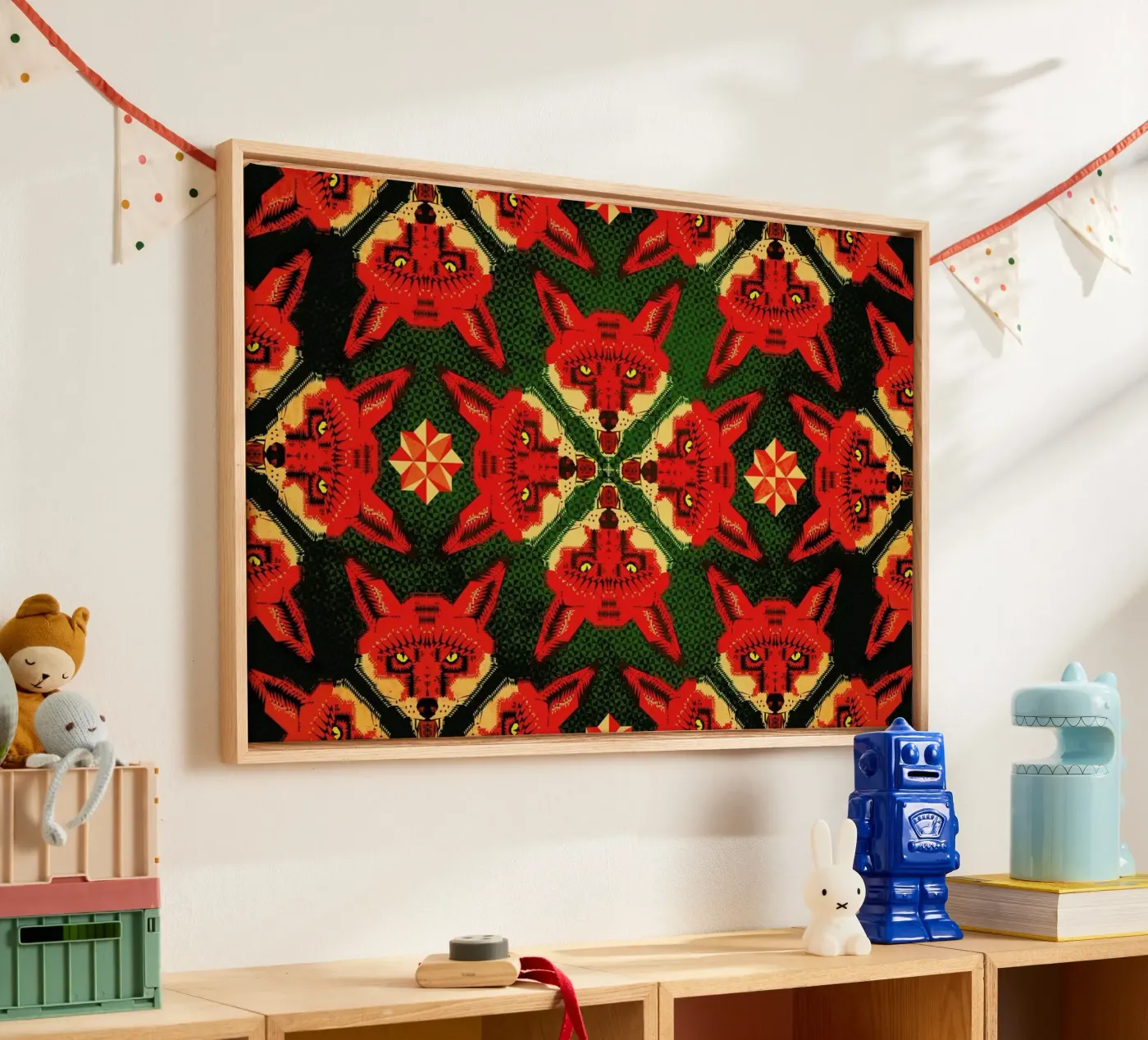 Geometric Fox Pattern canvas van Chobopop