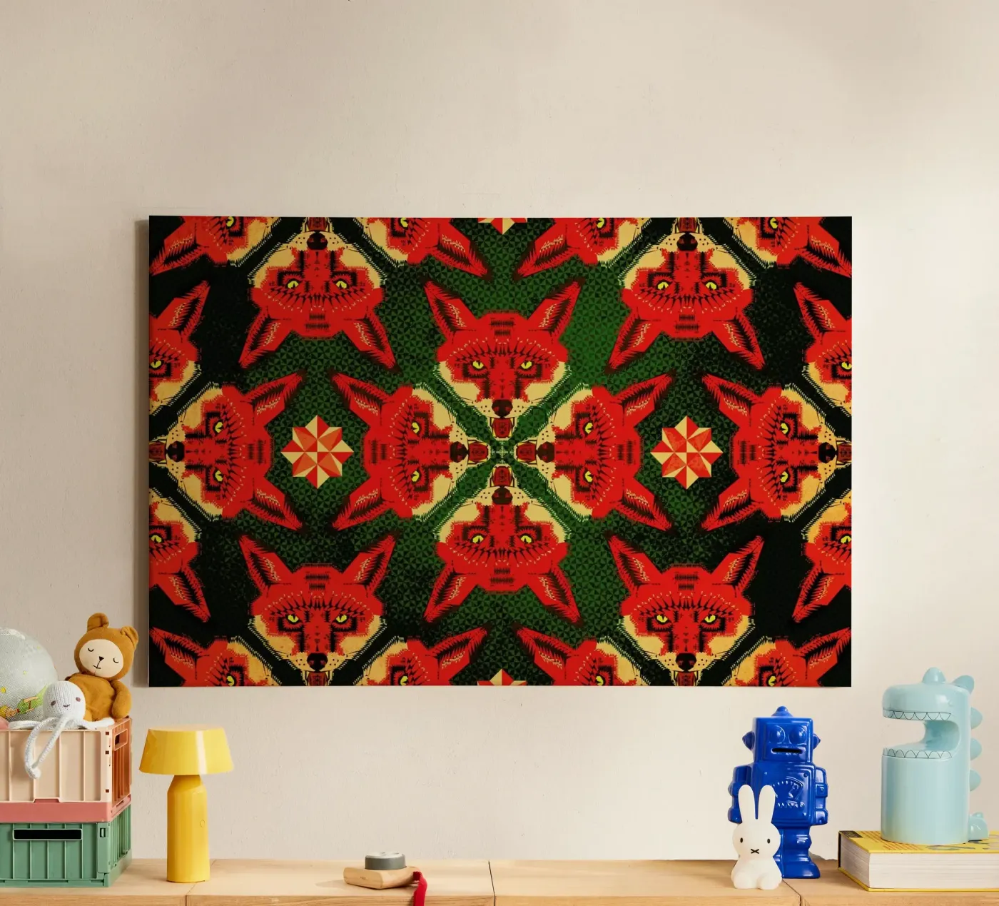 Geometric Fox Pattern canvas van Chobopop