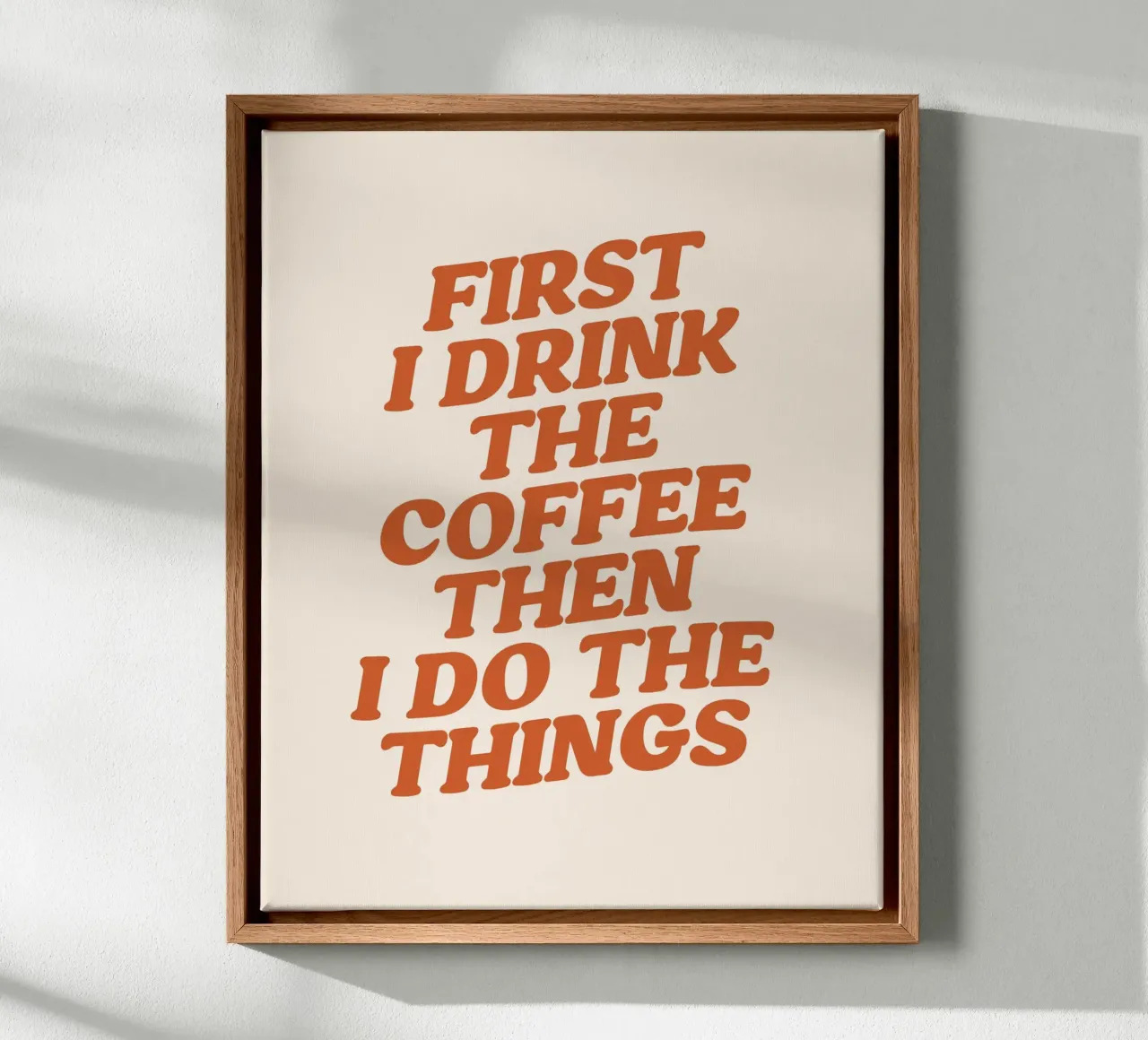 Kaffee erstes Zitat, Cafe, Kaffeeliebhaber Leinwand mit Schattenfugenrahmen von pdigitalprints