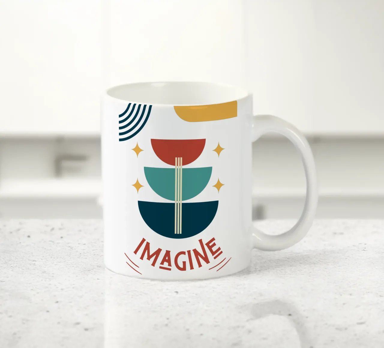 Imagine - arte astratta geometrica colorata tazza in ceramica da Happy Mind Art