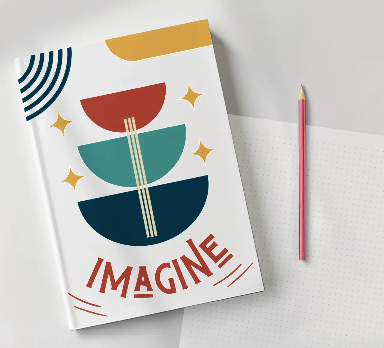 Imagine - colorful geometric abstract art notebook by Happy Mind Art
