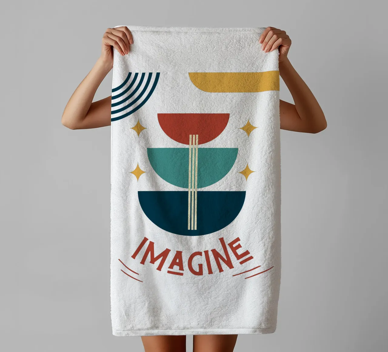 Stel je voor - kleurrijke geometrische abstracte kunst badhanddoek van Happy Mind Art