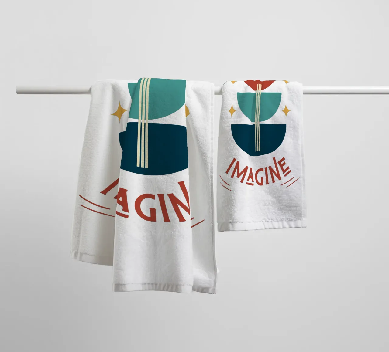 Stel je voor - kleurrijke geometrische abstracte kunst badhanddoek van Happy Mind Art