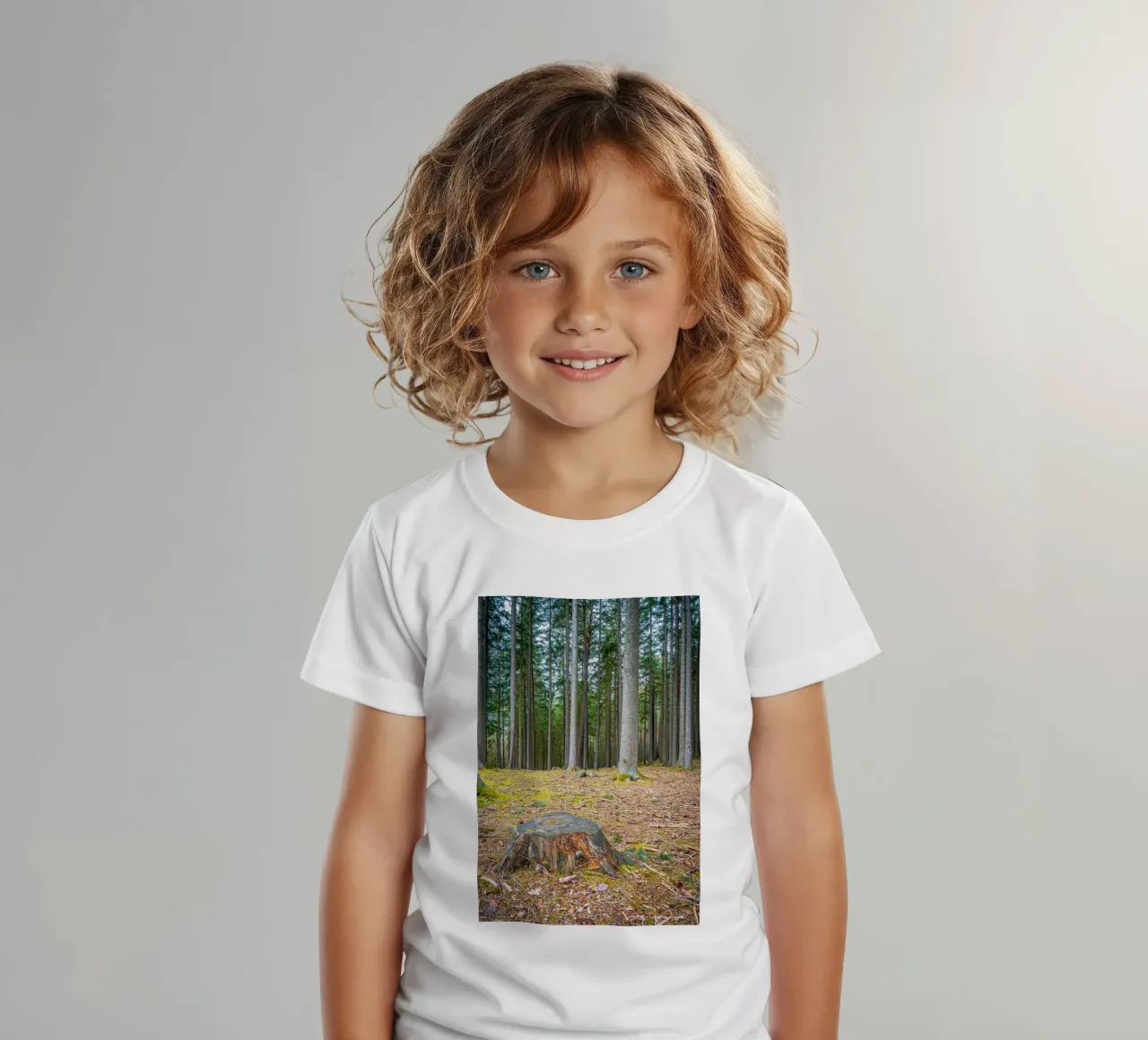 Ceppo di albero in una fitta foresta di conifere t-shirt bambini da Marcus Beckert | Fotografie