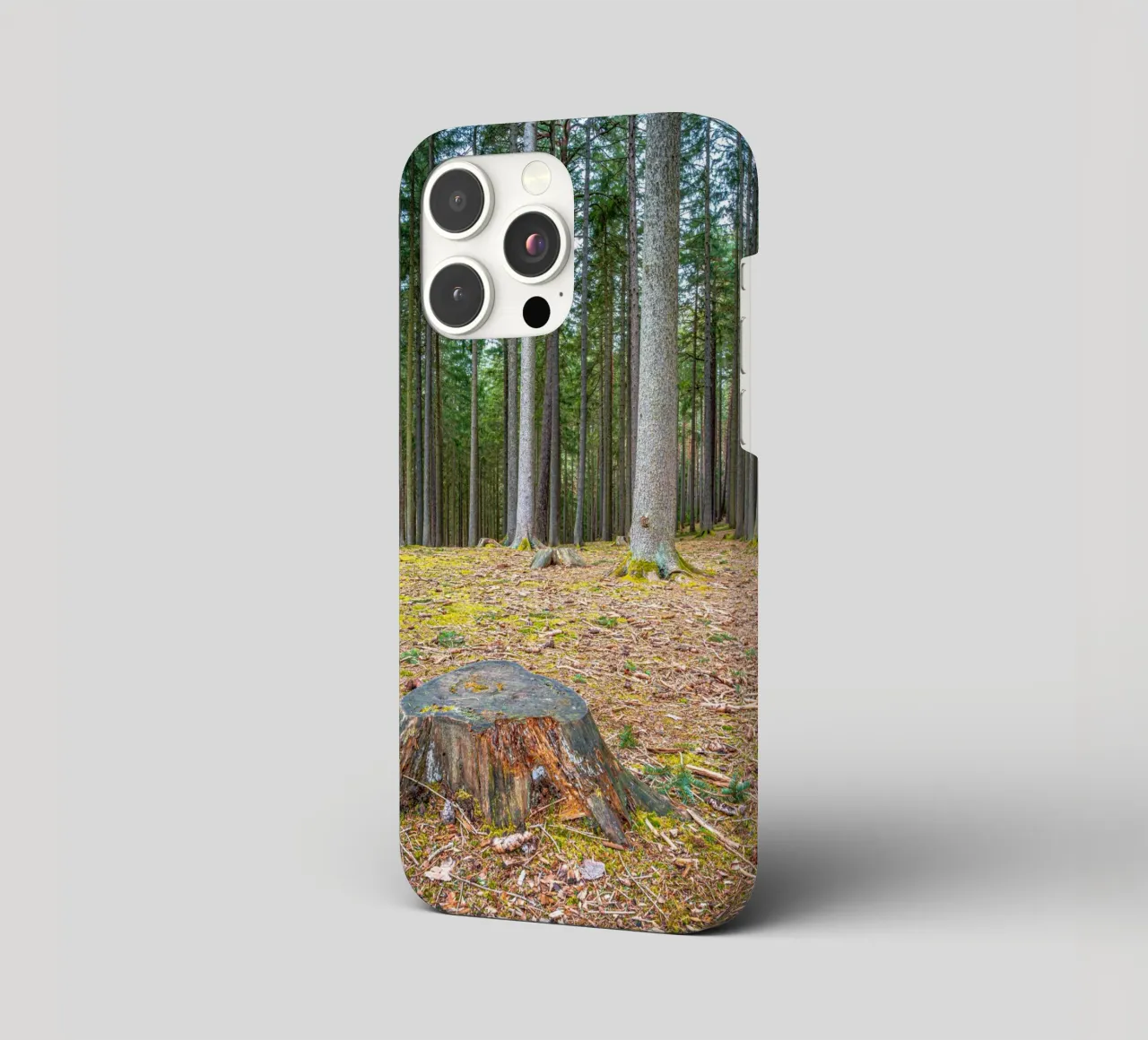 Ceppo di albero in una fitta foresta di conifere cover iphone da Marcus Beckert | Fotografie